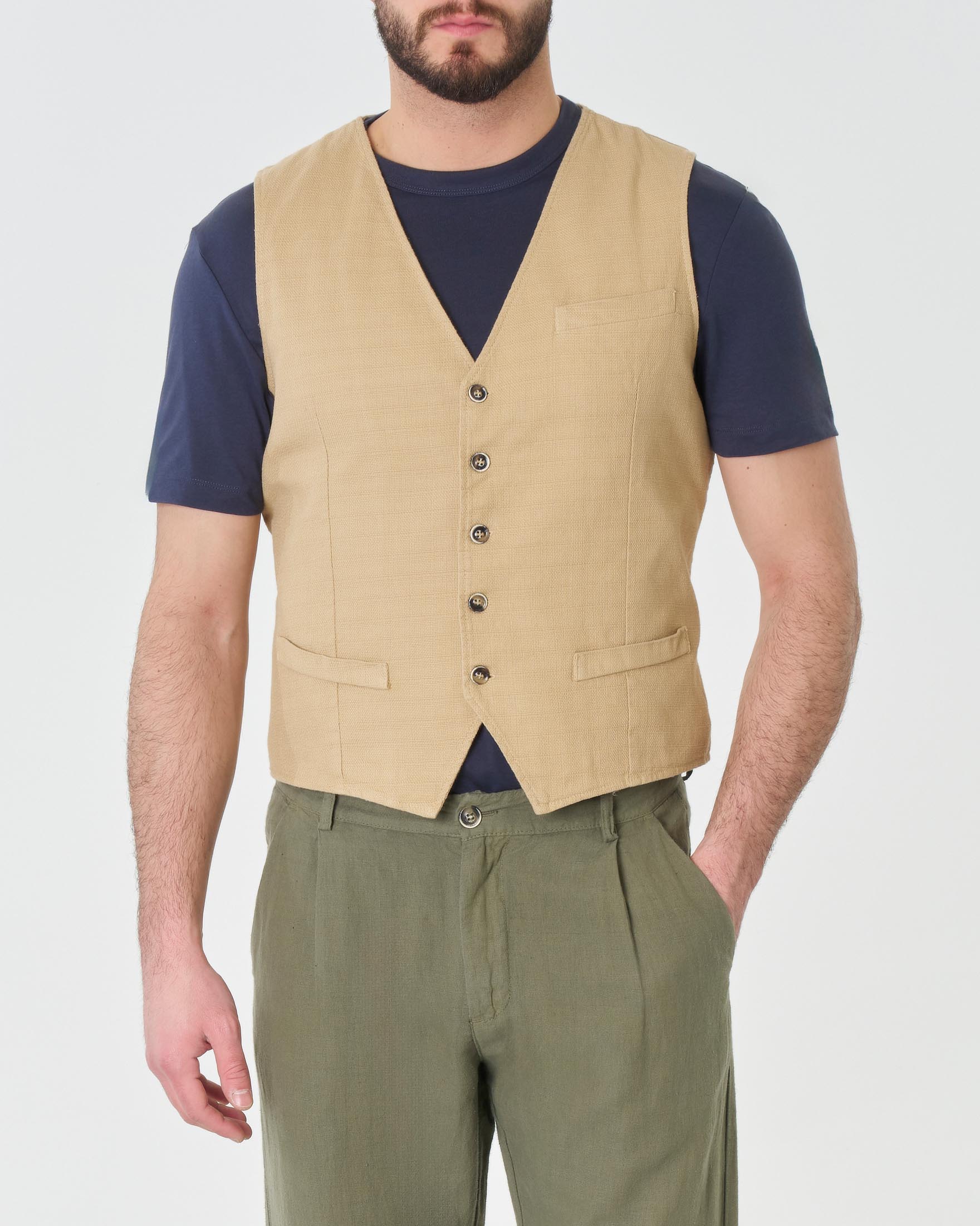 Gilet My Stuff beige in cotone stretch con fodera floreale