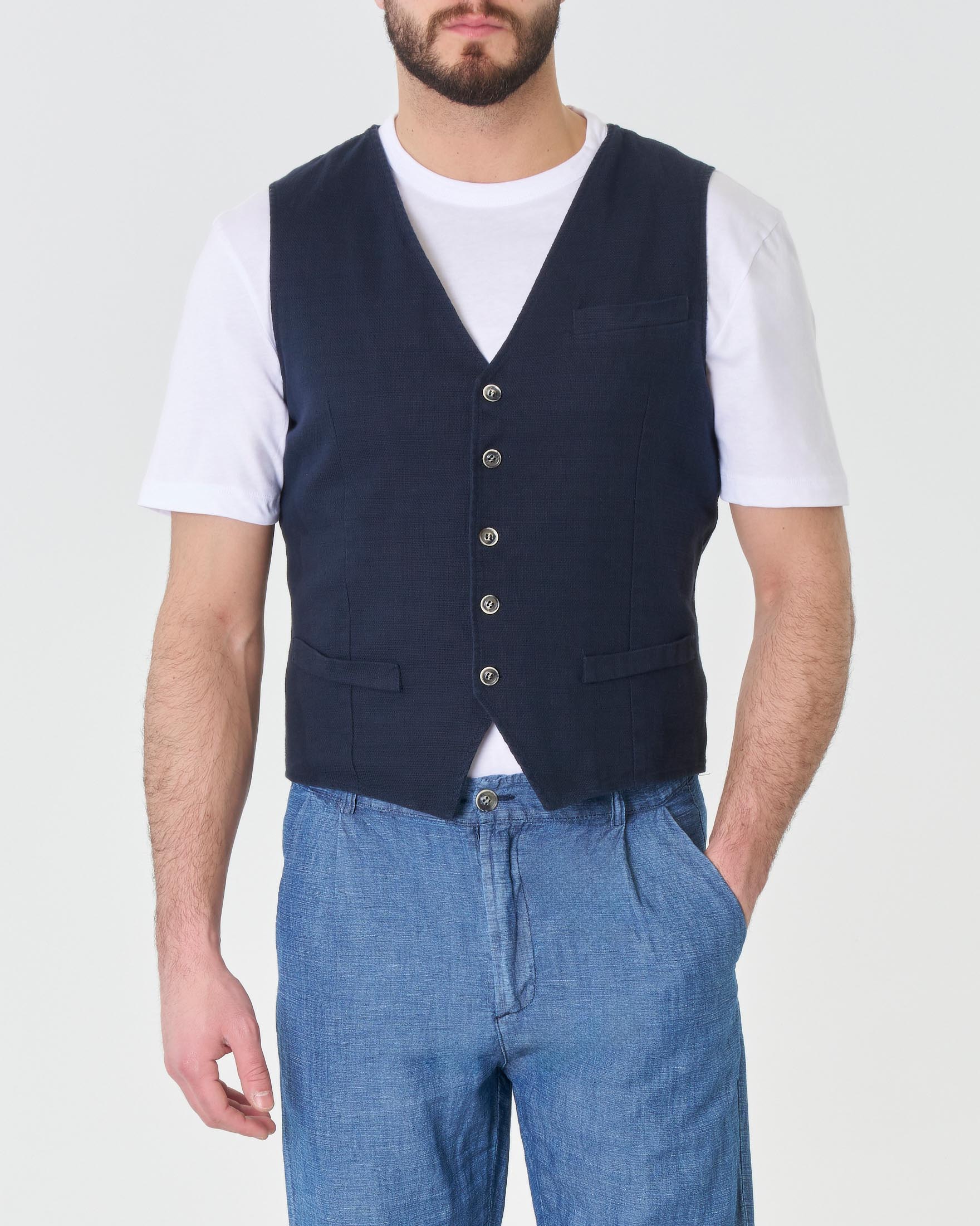 Gilet My Stuff blu in cotone stretch con fodera floreale