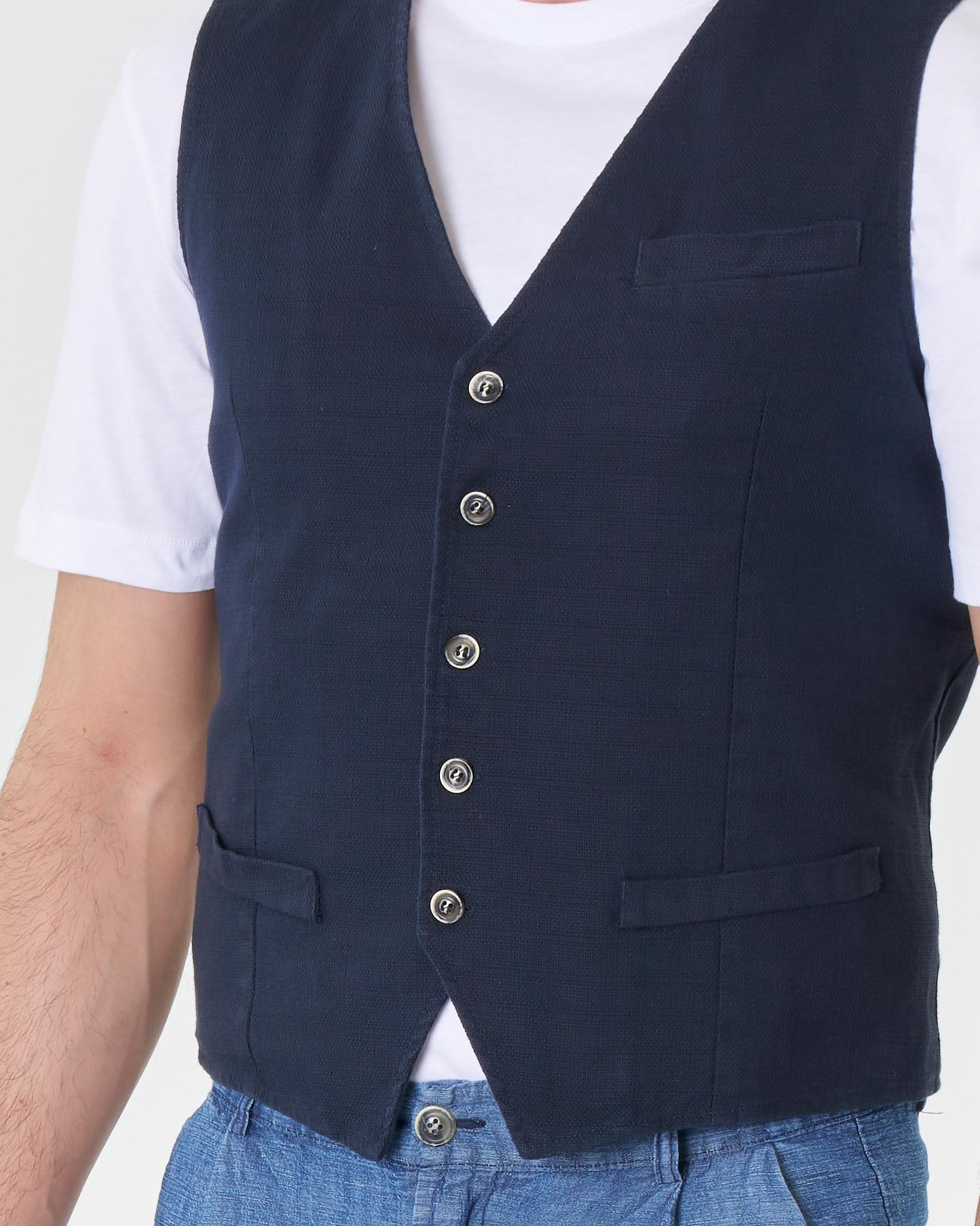 Gilet My Stuff blu in cotone stretch con fodera floreale image