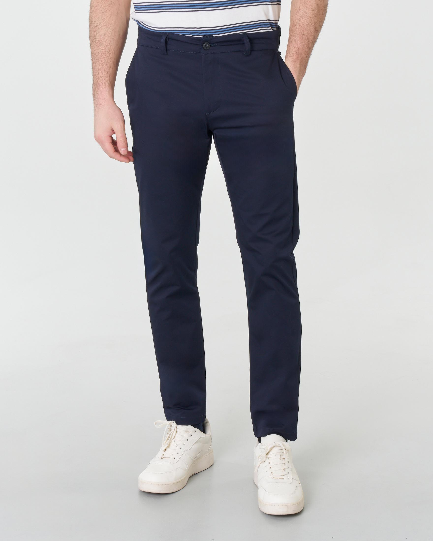 Pantalone chino blu in cotone stretch