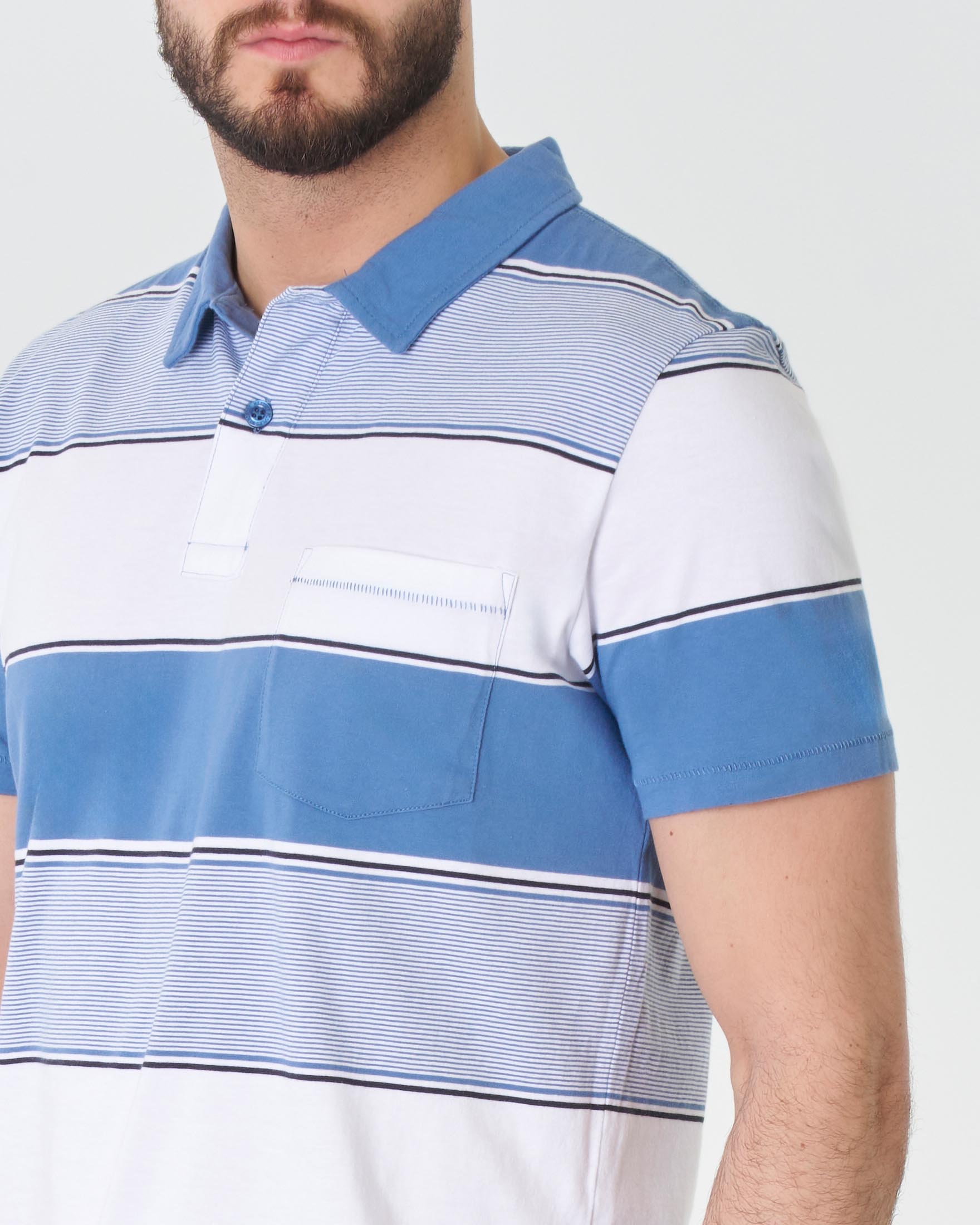 Polo mezza manica in pima cotton a righe bianche e azzurre con taschino image