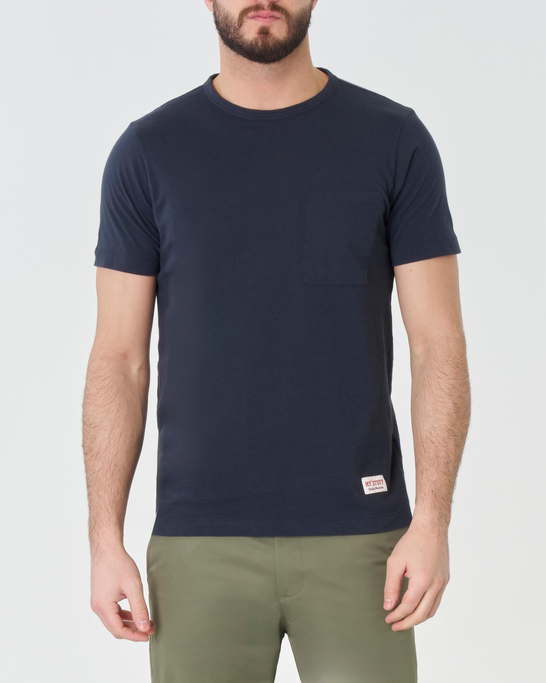 T-shirt blu mezza manica in pima cotton con taschino
