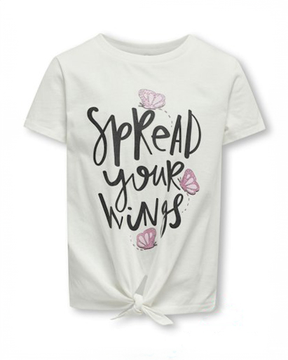 T-shirt bianca in cotone a maniche corte con maxi stampa farfalle e nodo 2-7 anni