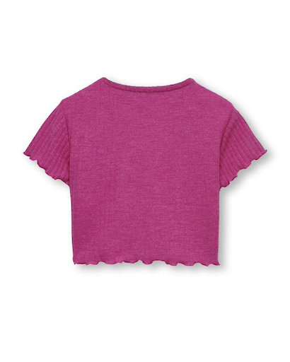 T-shirt cropped fucsia a maniche corte a coste  image