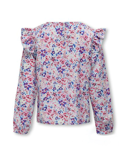 Camicia a maniche lunghe con stampa floreale multicolor e volants al giromanica 10-14 anni image
