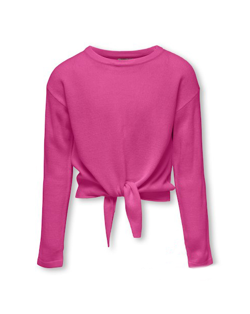 Maglia fucsia cropped con nodo e spalla scesa