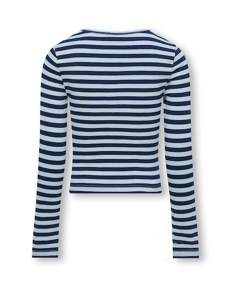 T-shirt in cotone stretch a maniche lunghe a fantasia rigata azzurra e blu con cut out  image