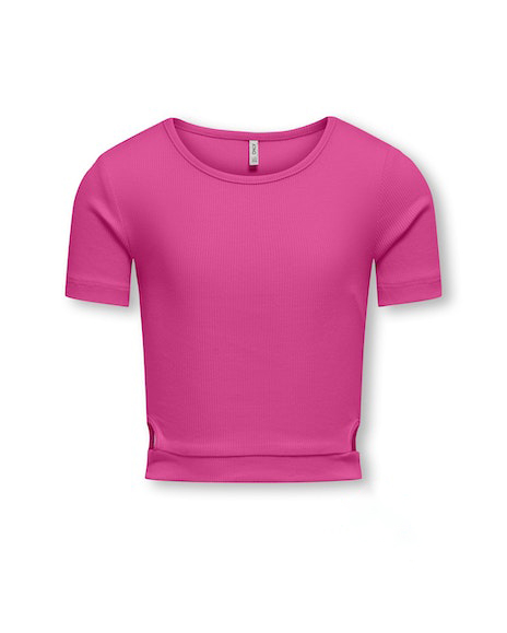 T-shirt cropped fucsia in cotone stretch con cut out