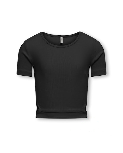 T-shirt cropped nera in cotone stretch con cut out