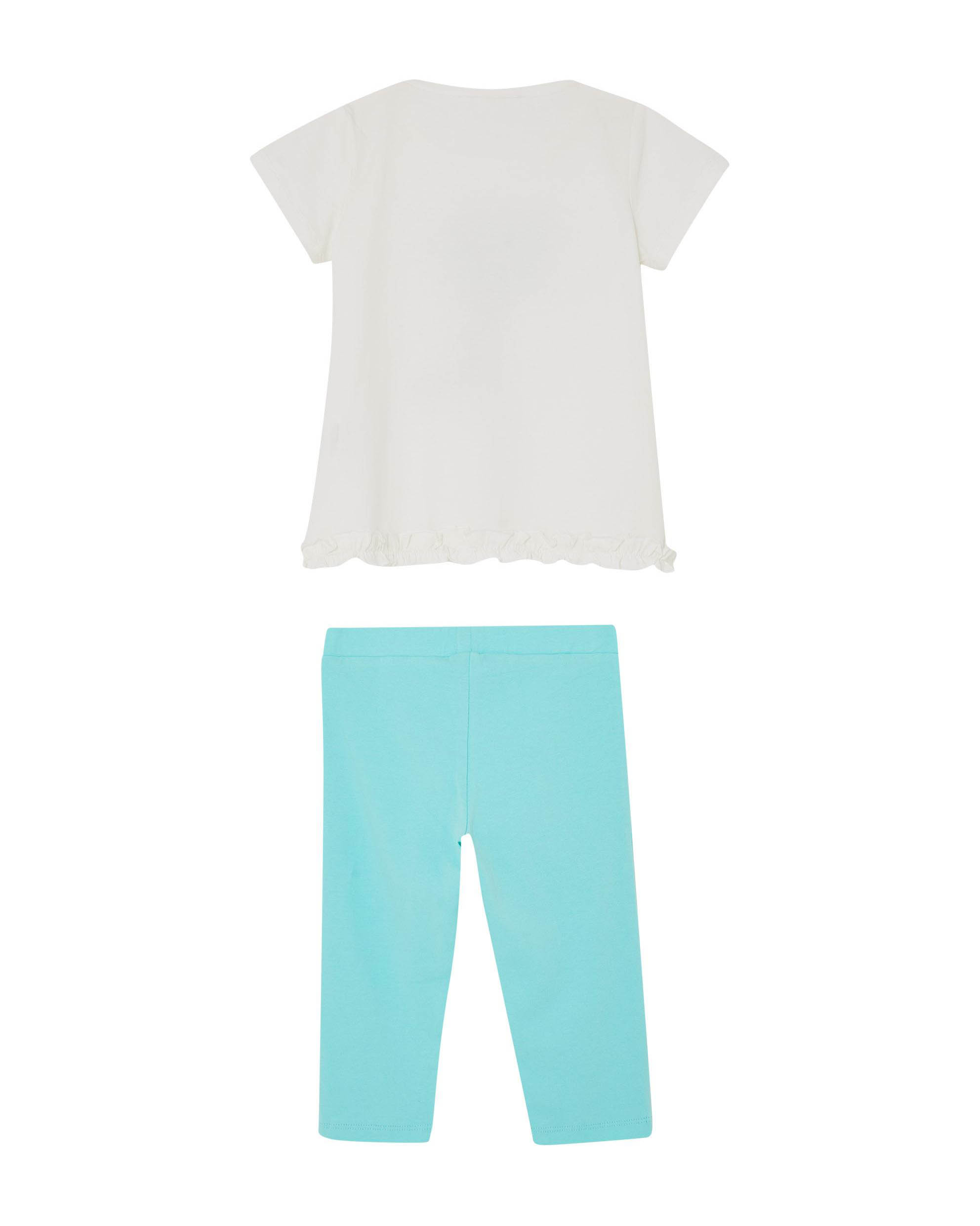 Completo in cotone stretch azzurro e bianco composto da t-shirt a maniche corte con stampa bassotto e leggins  image