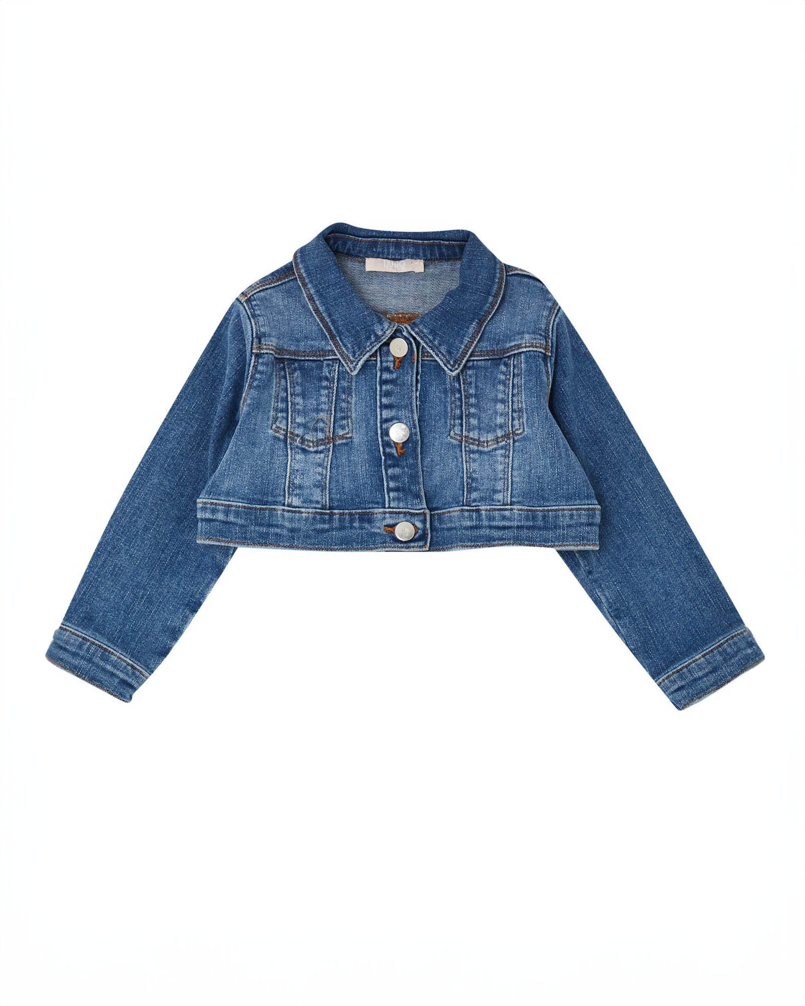 Giubbino cropped Liu-Jo in denim di cotone stretch a lavaggio medio stone washed