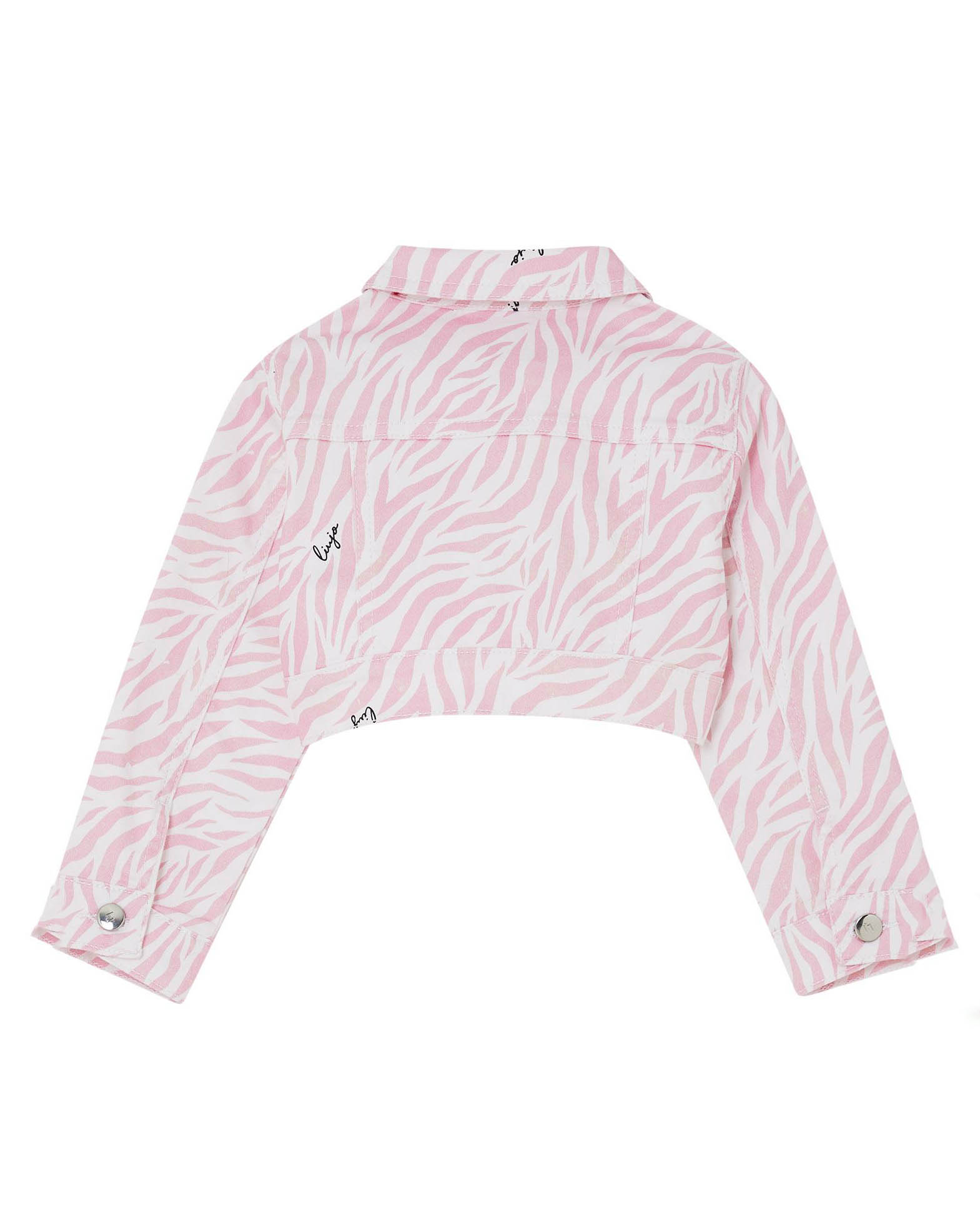 Giubbino cropped in drill di cotone stretch a fantasia zebrata rosa e bianca image
