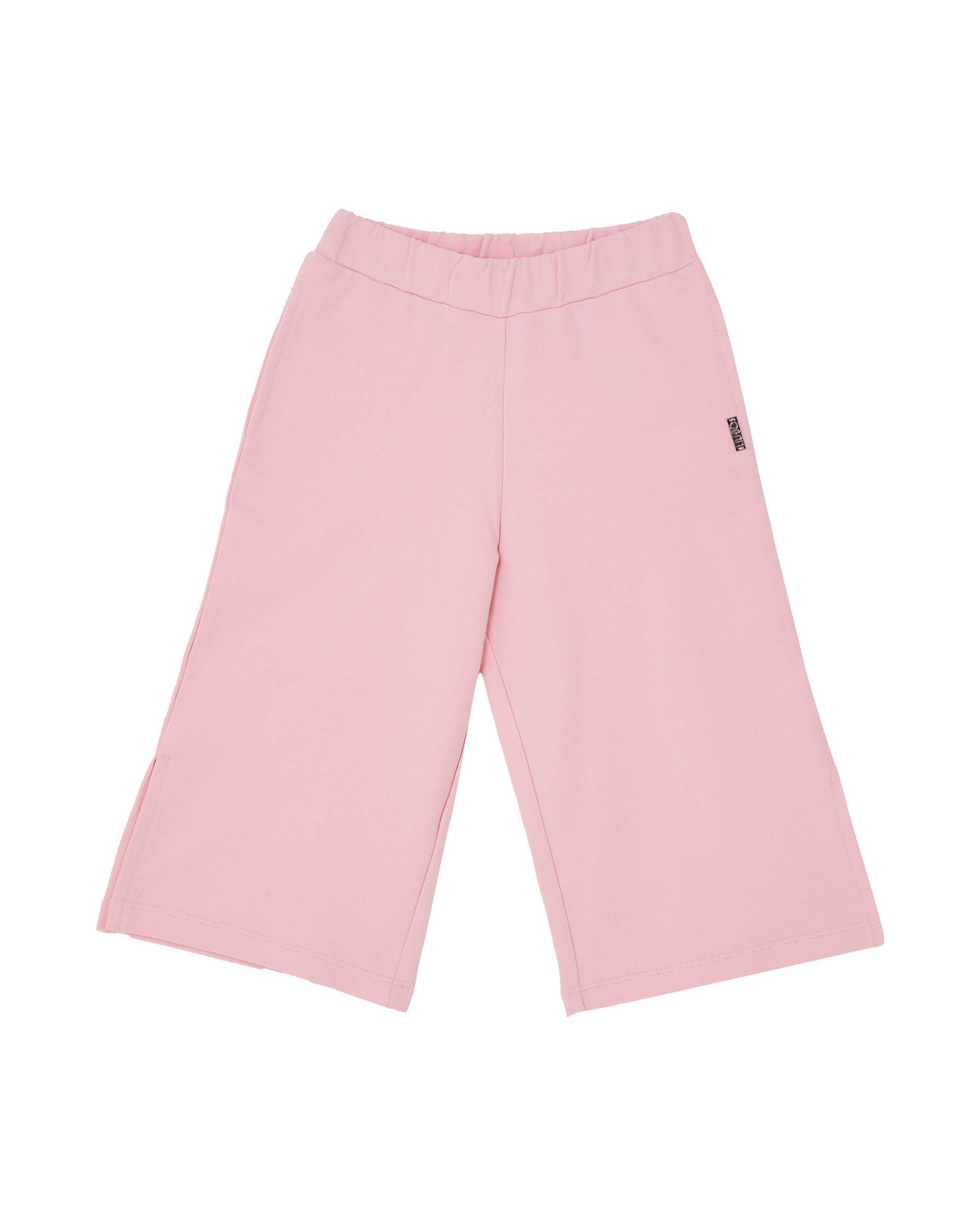 Pantalone rosa a palazzo in cotone stretch con spacchi laterali 