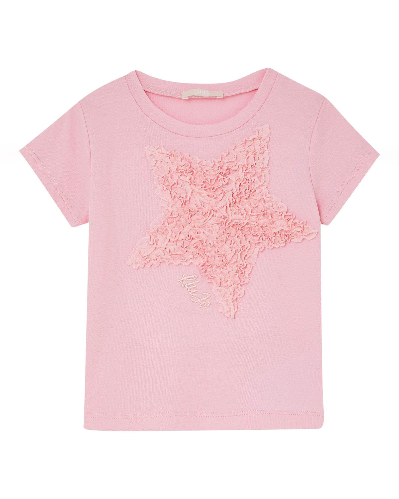 T-shirt rosa in cotone stretch a maniche corte con maxi stella in tulle 