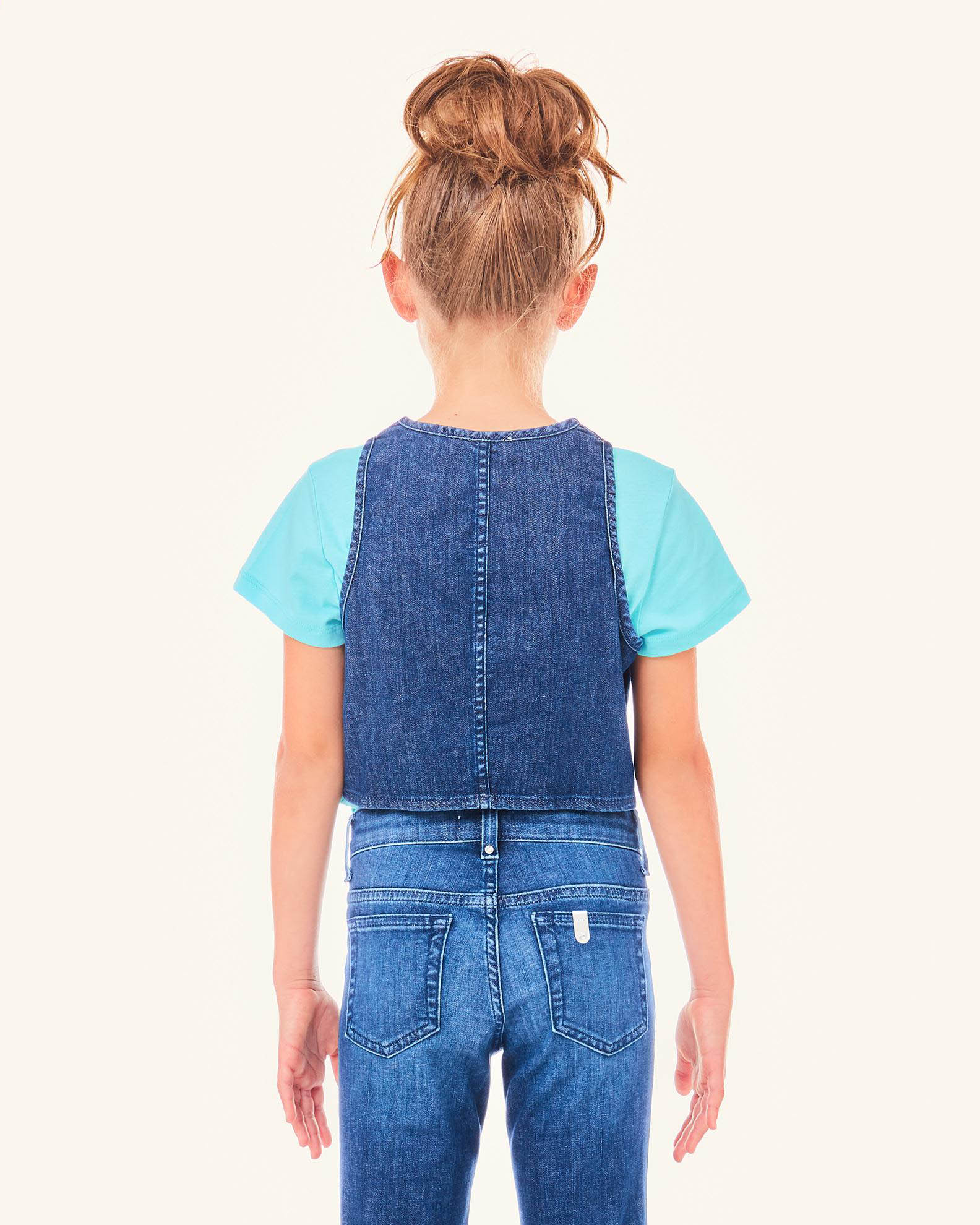 Gilet monopetto in denim di cotone stretch a lavaggio medio  image