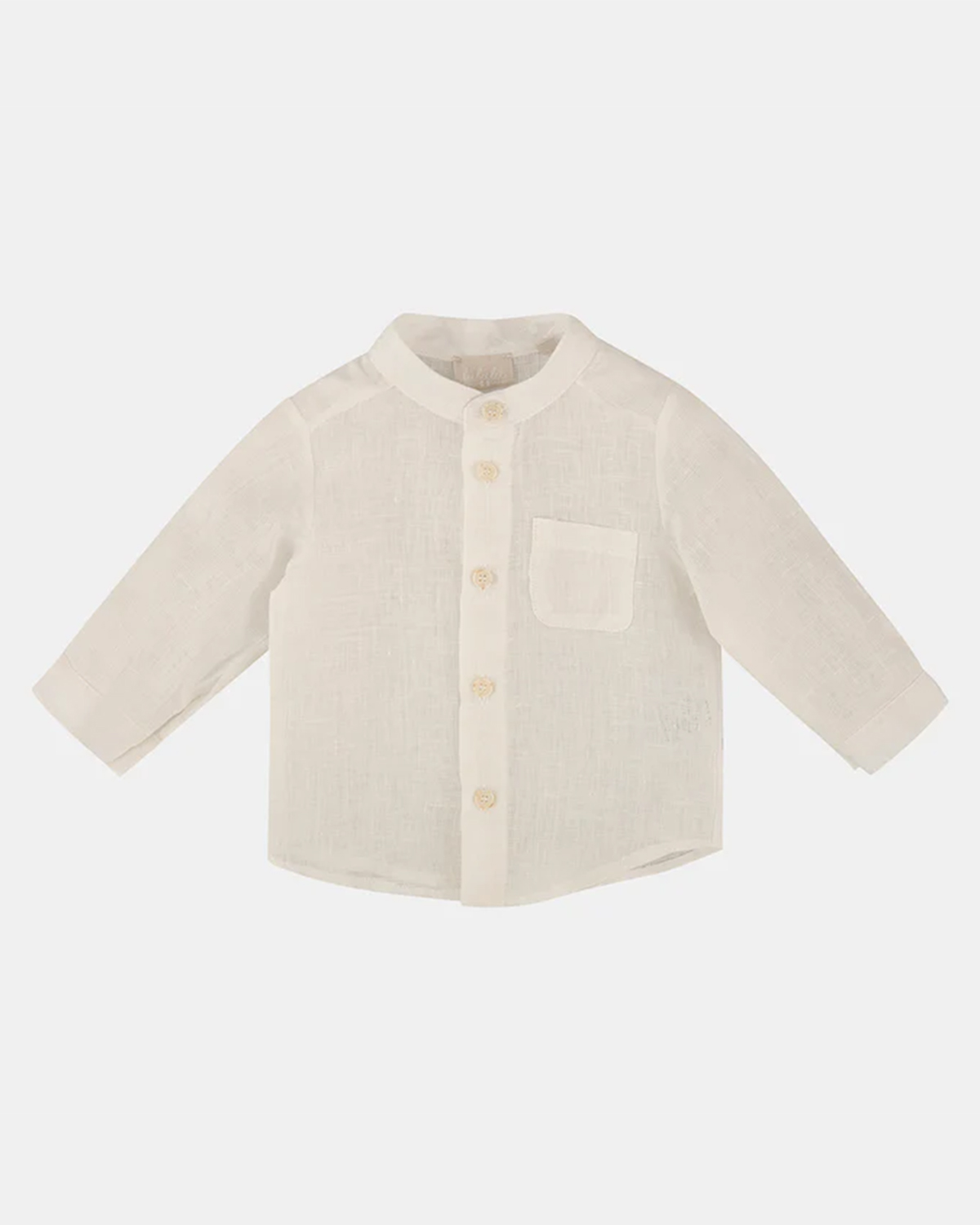 Completo Lalalù in misto lino e cotone composto da camicia coreana color panna e pantalone rigato beige e blu  image