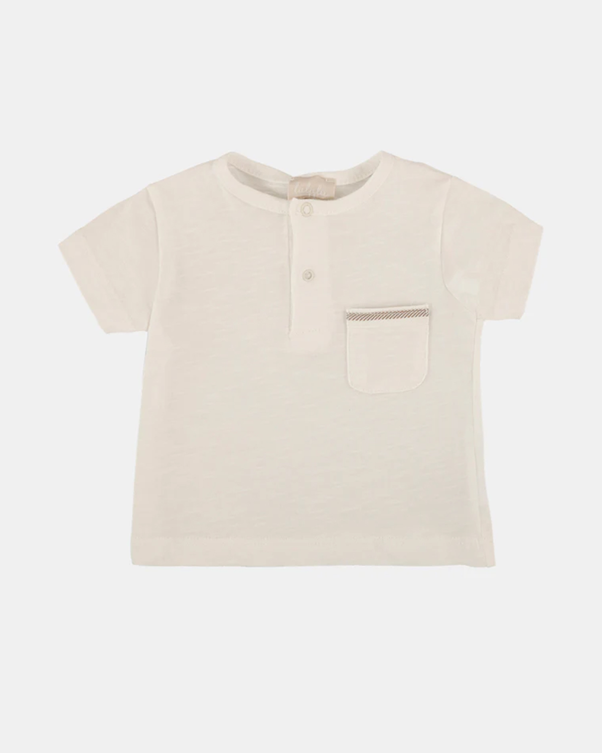 Completo Lalalù in misto viscosa lino e cotone composto da t-shirt color panna e bermuda tartan blu e beige  image