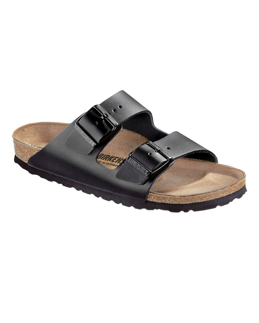 Sandalo Arizona in pelle liscia nera con doppia fascetta