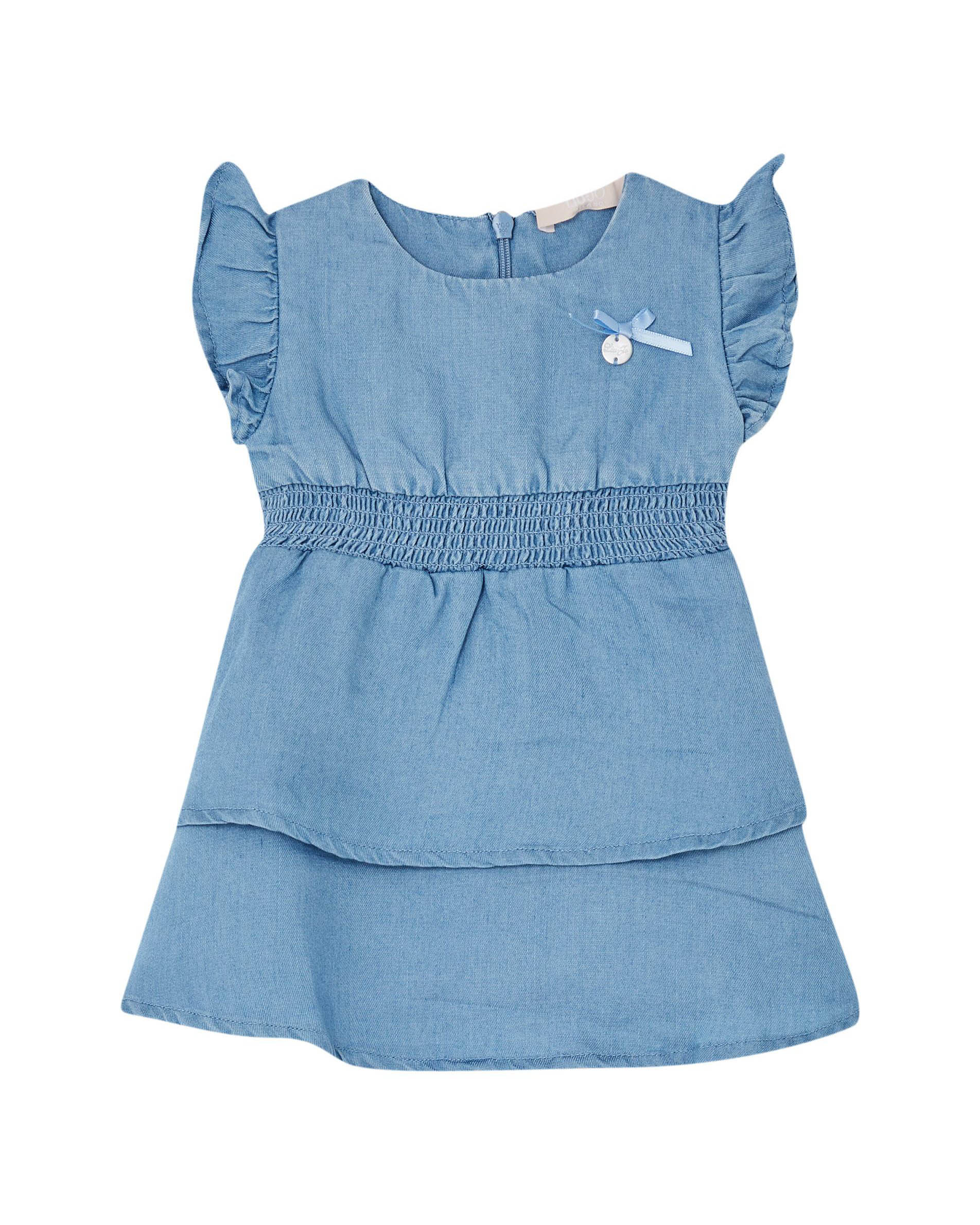 Abito mini in chambray a balze e maniche ad aletta