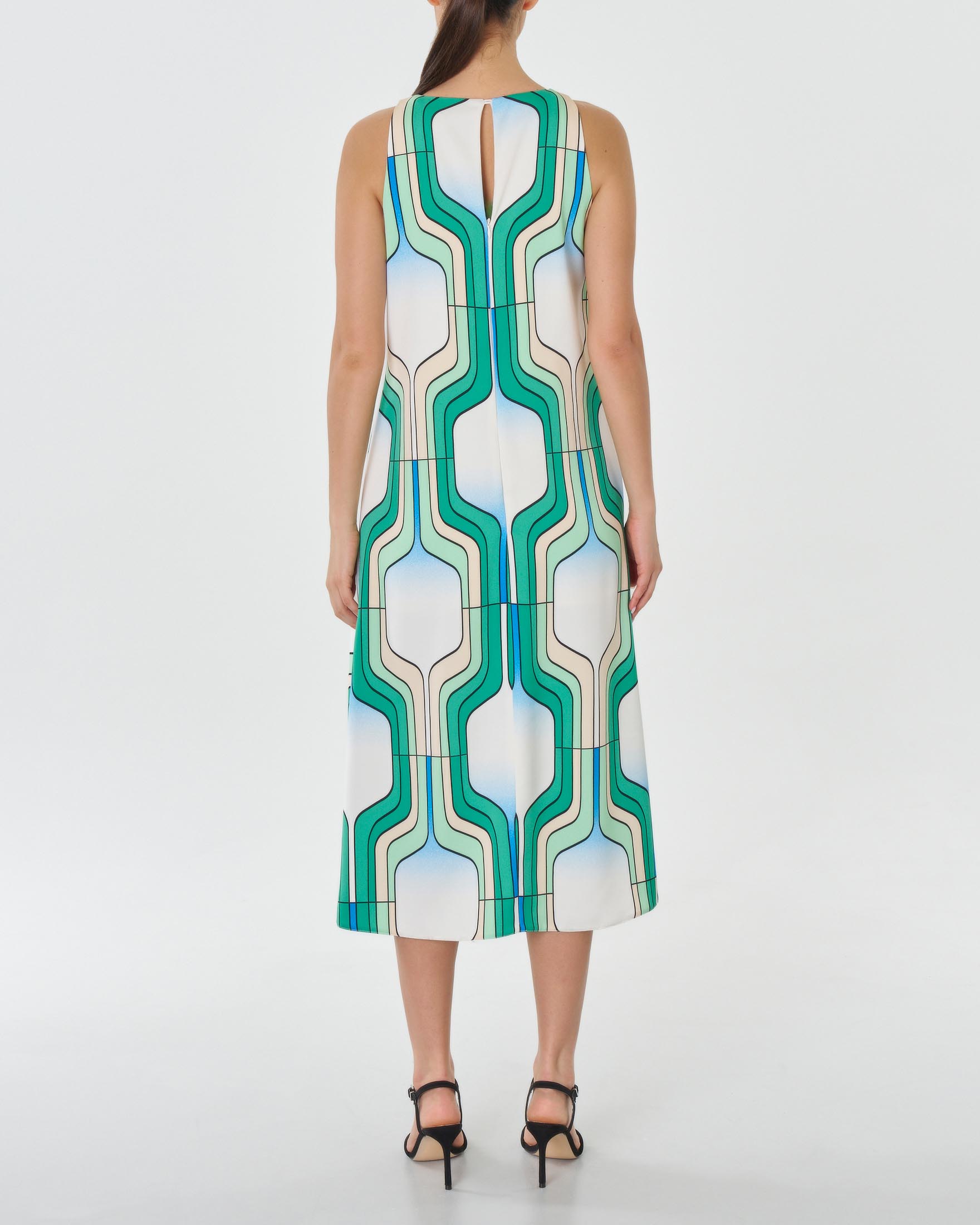 Abito midi senza maniche in satin a motivo anni '70 smerando