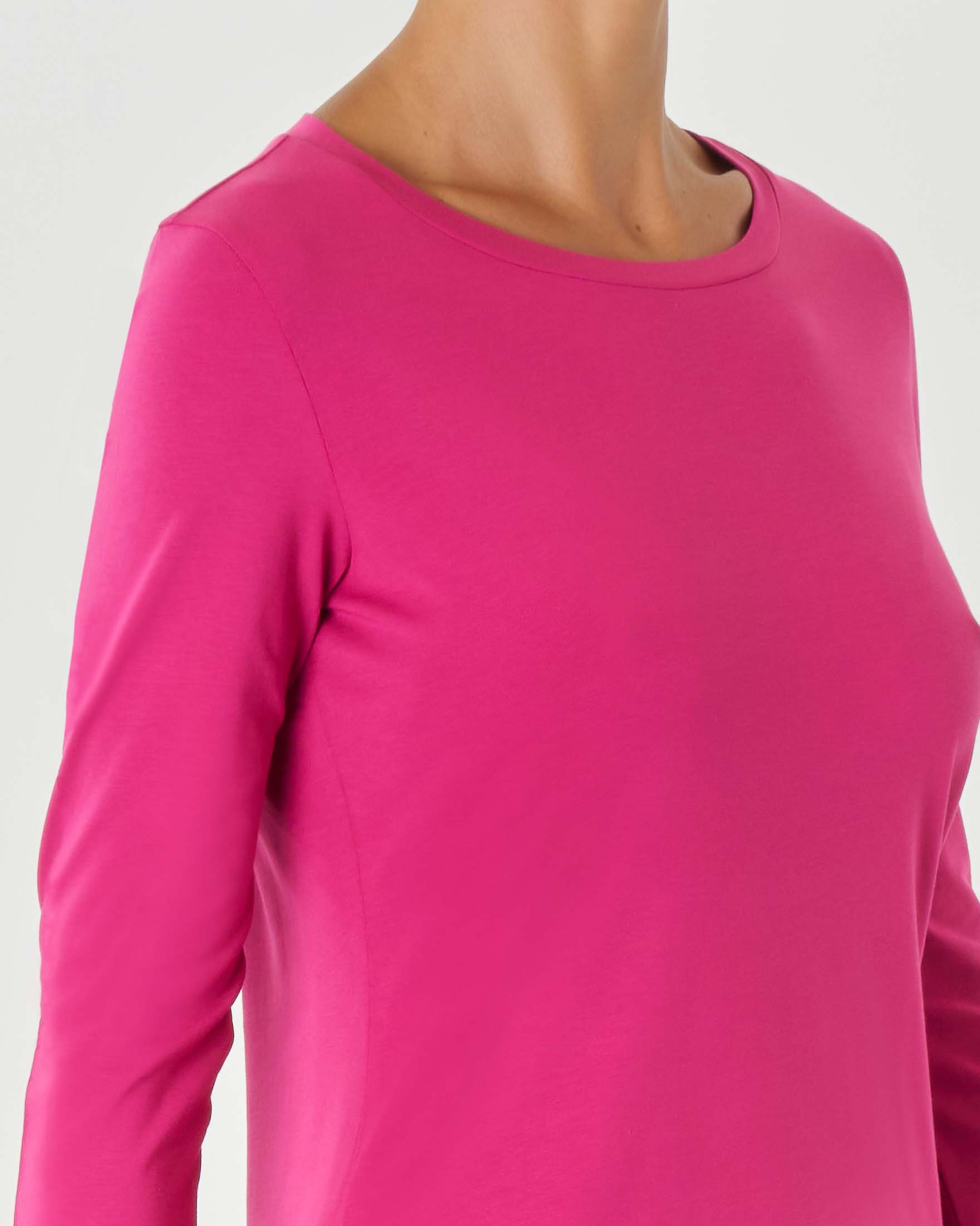 T-shirt fucsia in jersey di cotone stretch con maniche a tre quarti image