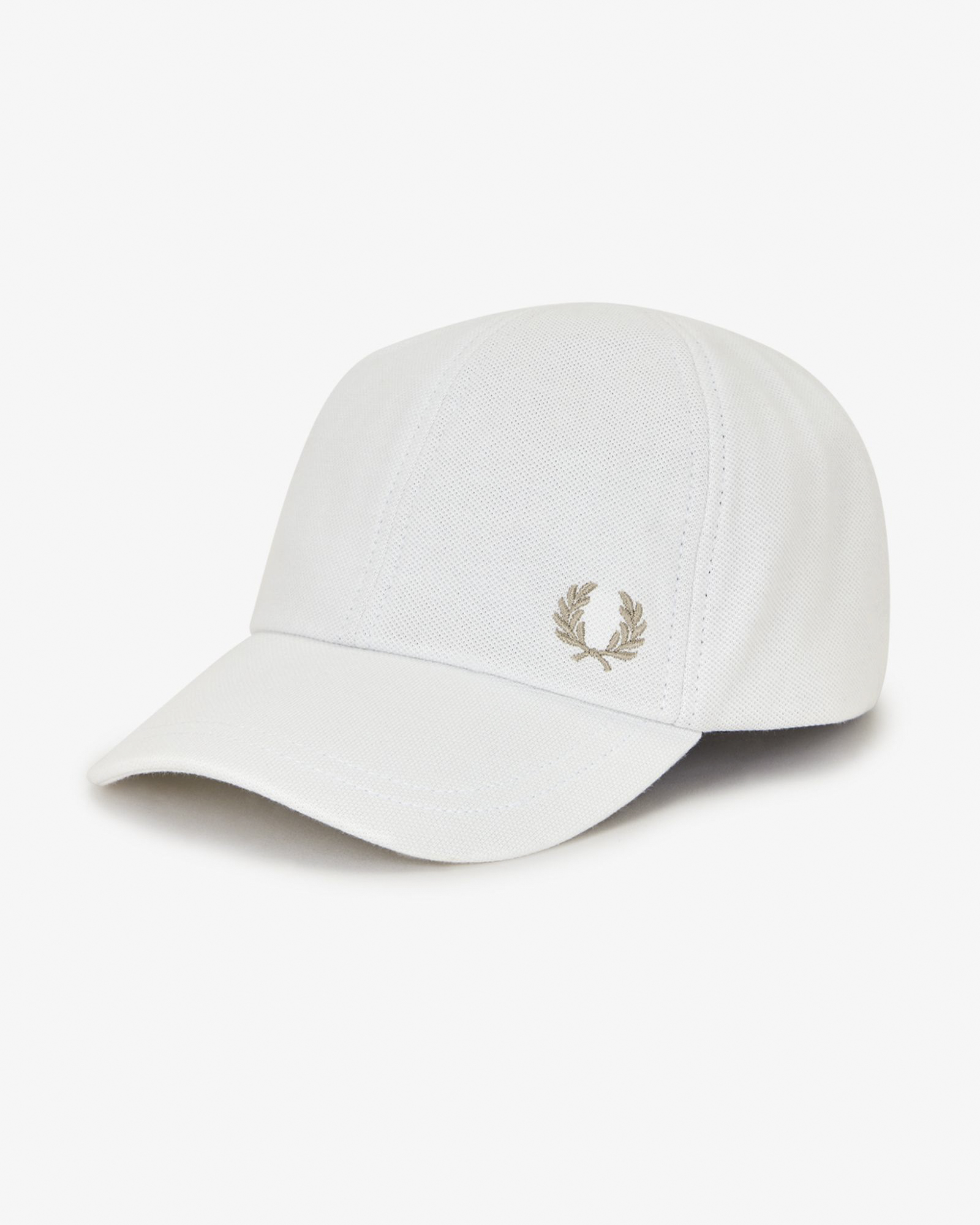 Berretto baseball bianco in piquè di puro cotone con corona d'alloro beige