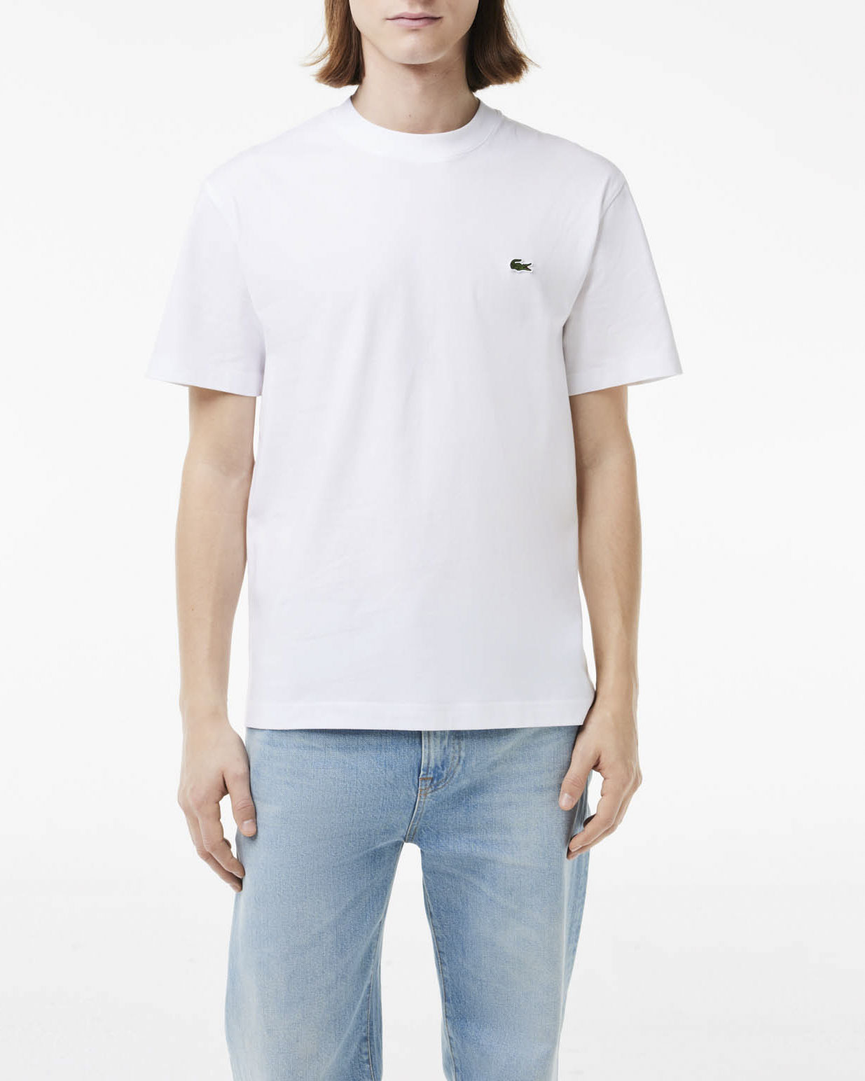 T-shirt Lacoste bianca mezza manica in puro cotone classic-fit
