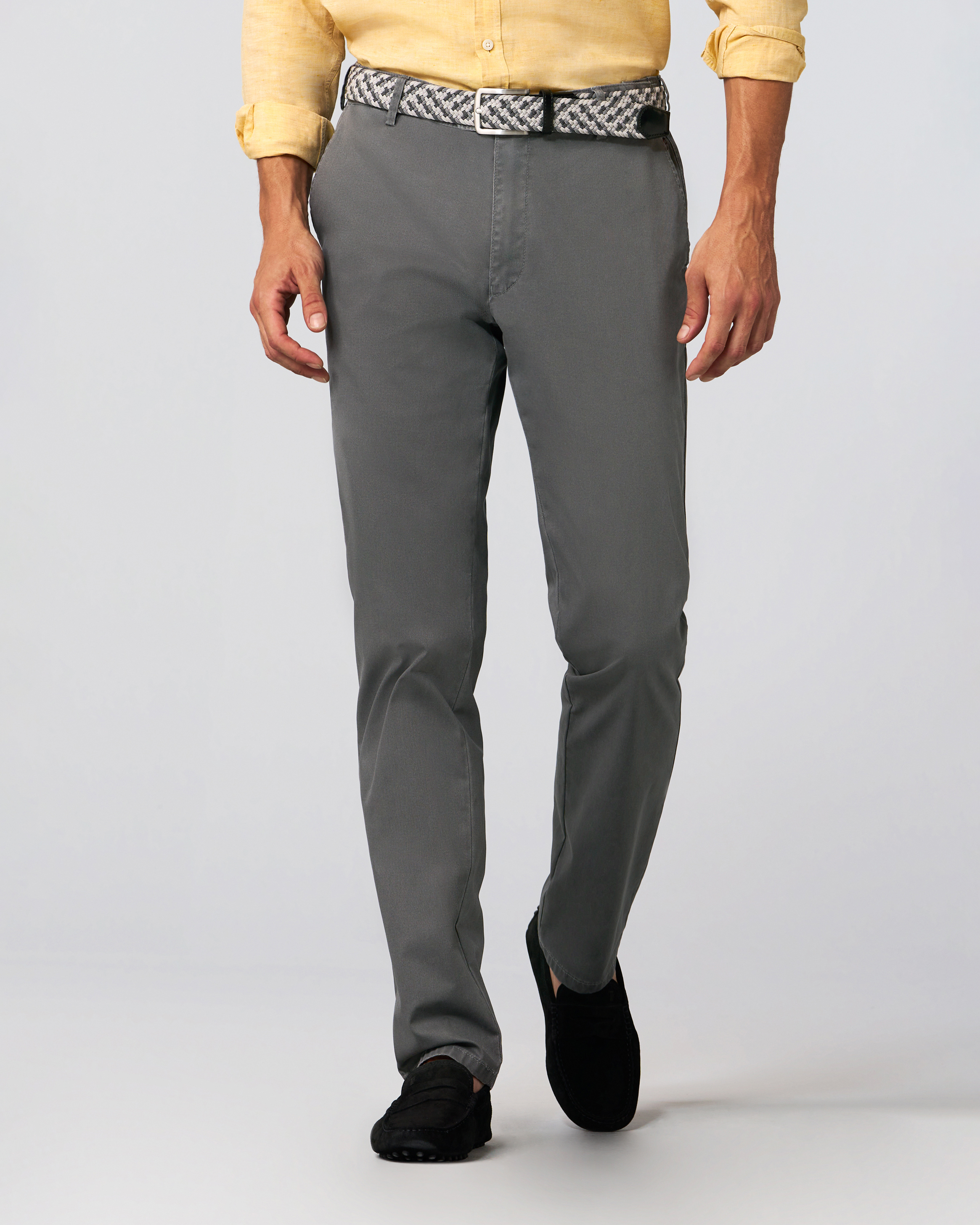 Pantalone chino Oslo grigio in tessuto armaturato di cotone stretch drop 6