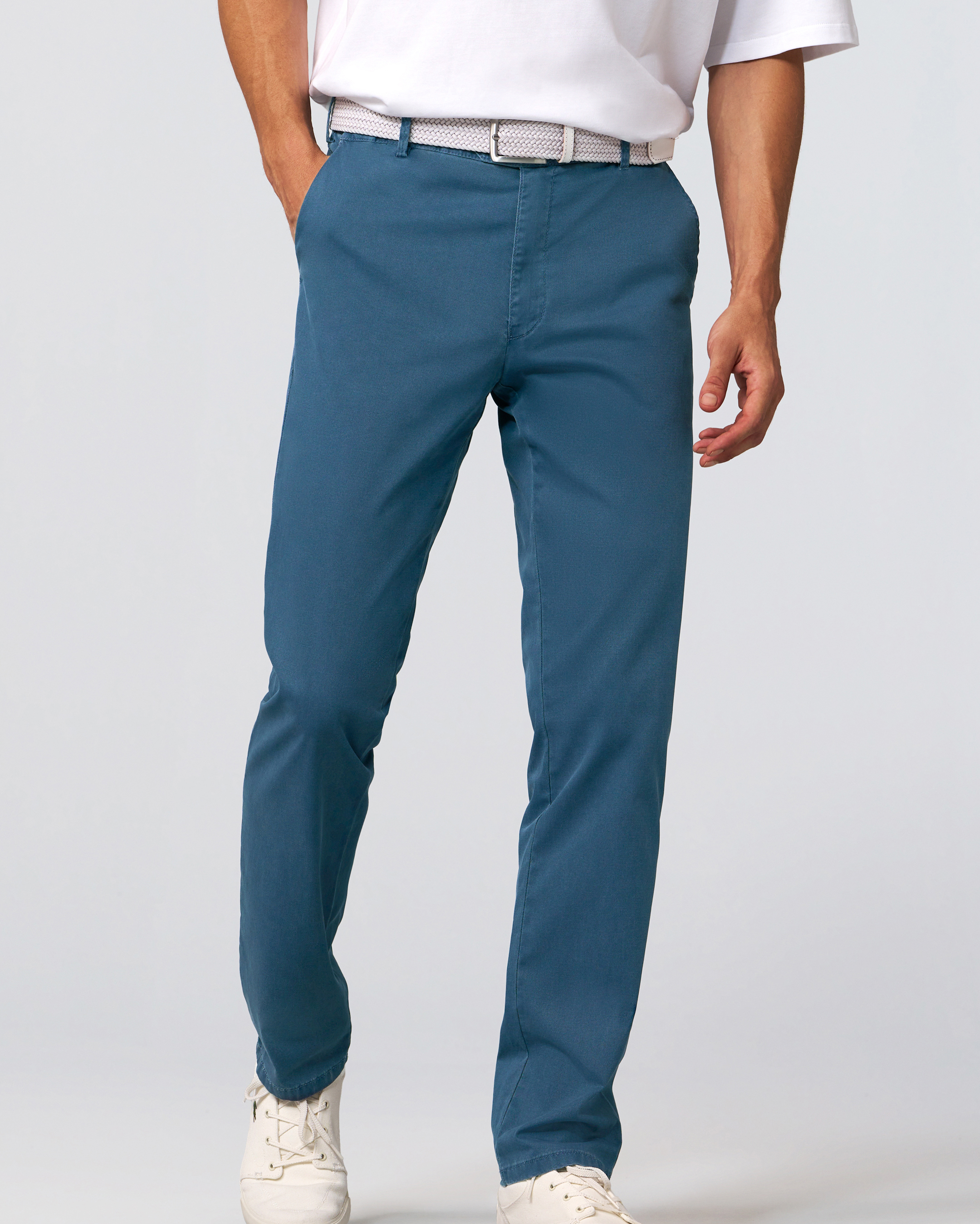 Pantalone chino Oslo blu indaco in tessuto armaturato di cotone stretch drop 6