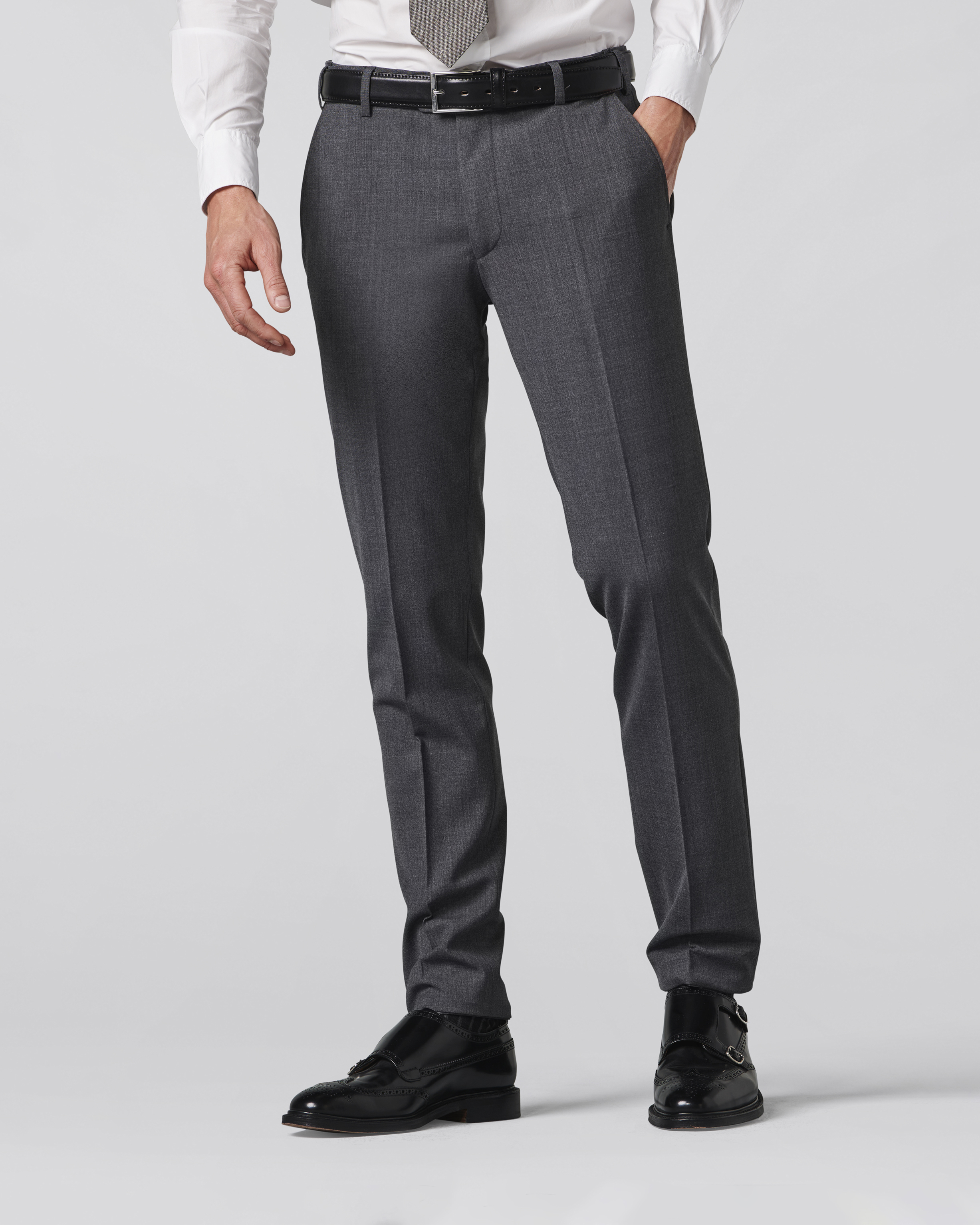 Pantalone chino Oslo grigio in tela di misto lana stretch drop 4