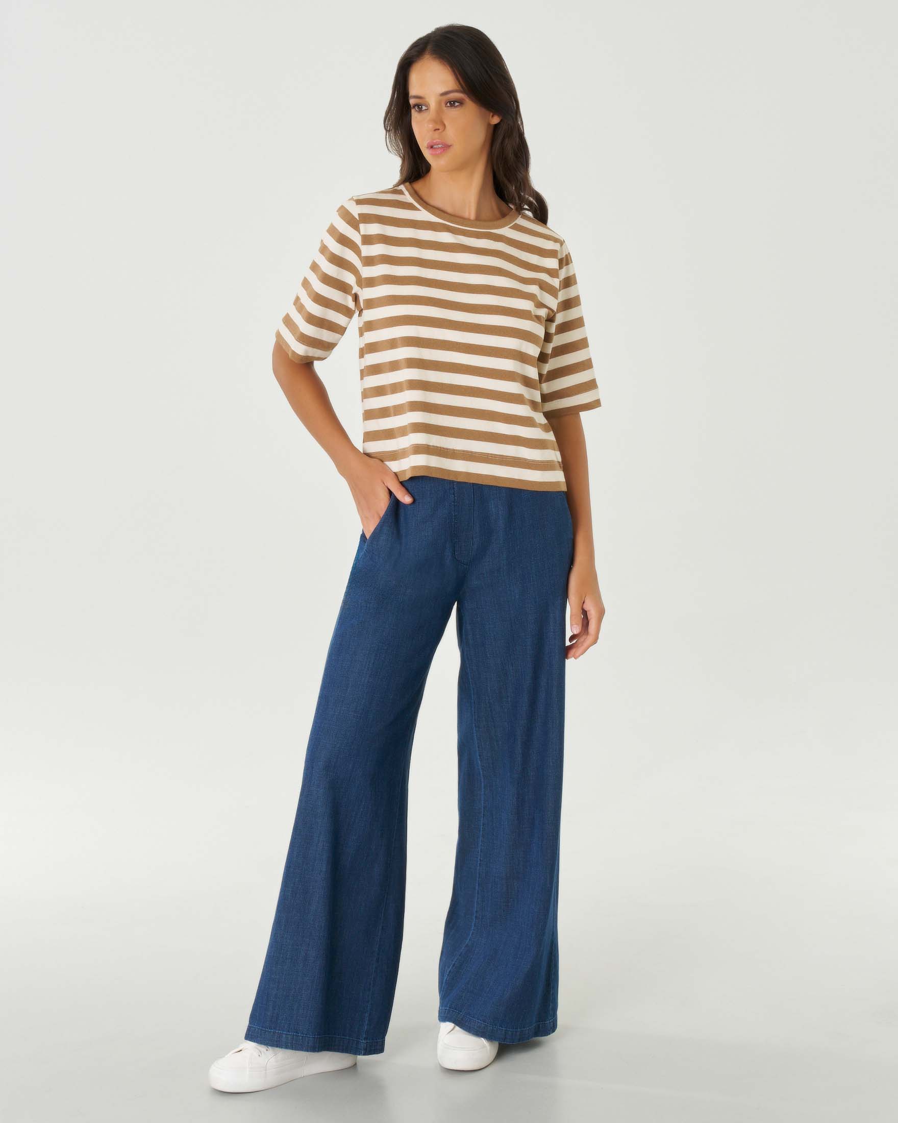 Cuddle Duds T-shirt scollo tondo maniche al gomito con spacchetti