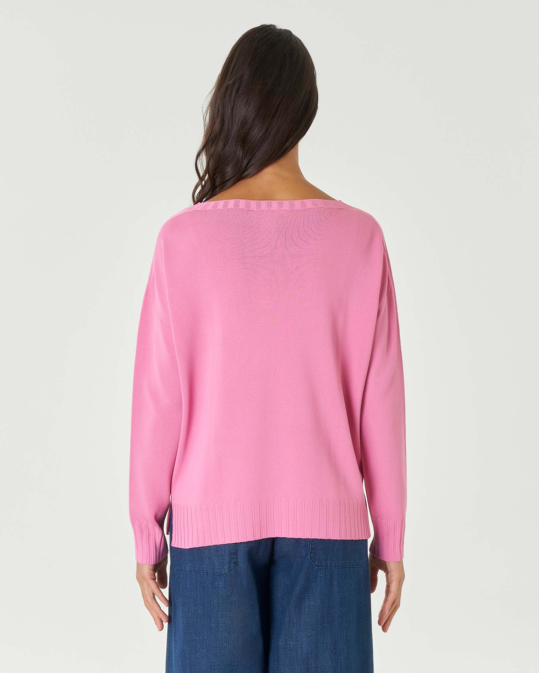 JomeDesign Top Estivo Donna Maniche Corte Con Spacchi Laterali Girocollo Rosa Taglia M