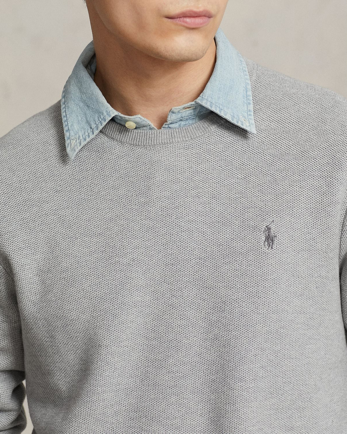 Maglia grigia girocollo Polo Ralph Lauren in puro cotone a nido d'ape image