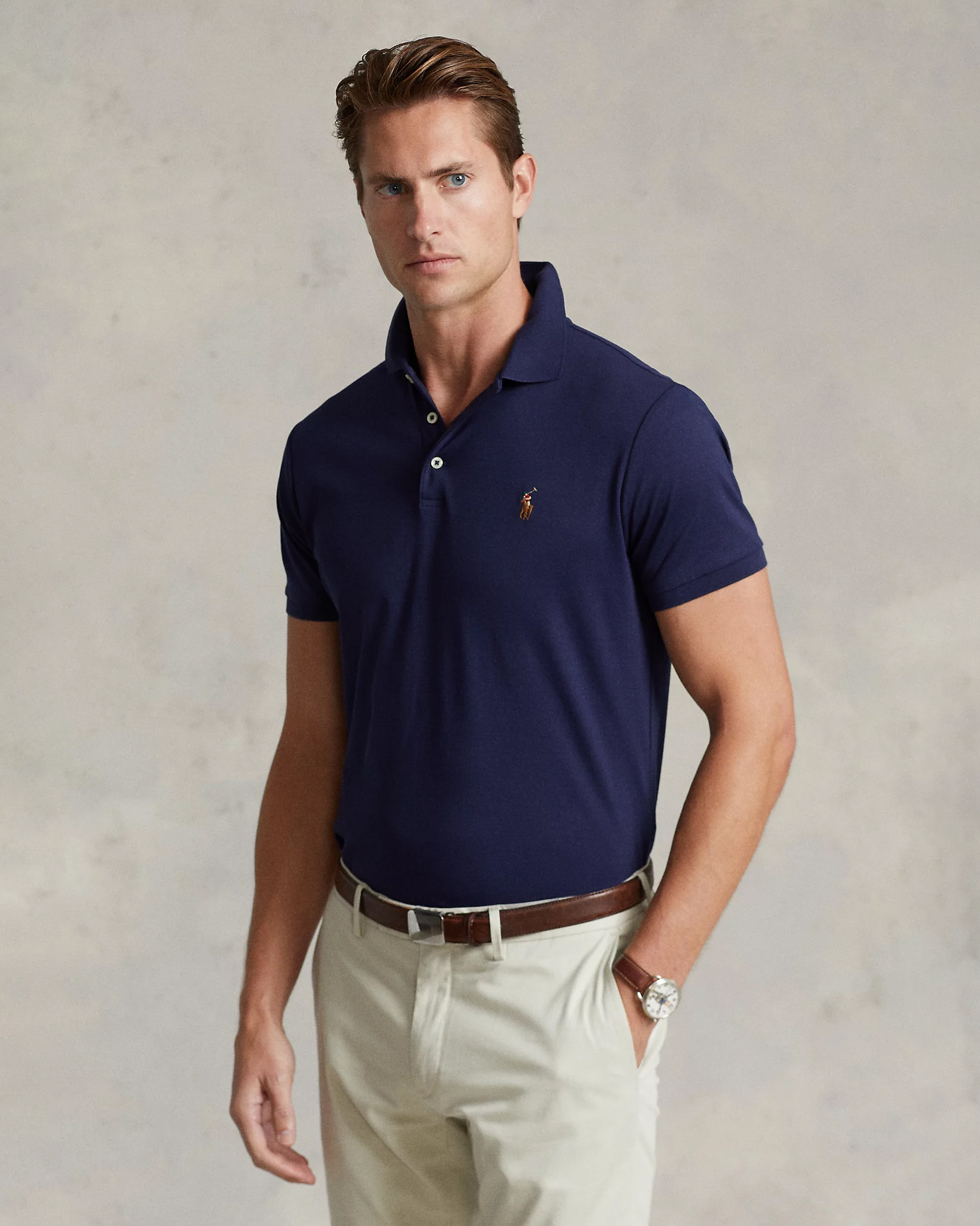 Polo blu mezza manica Polo in interlock di puro cotone