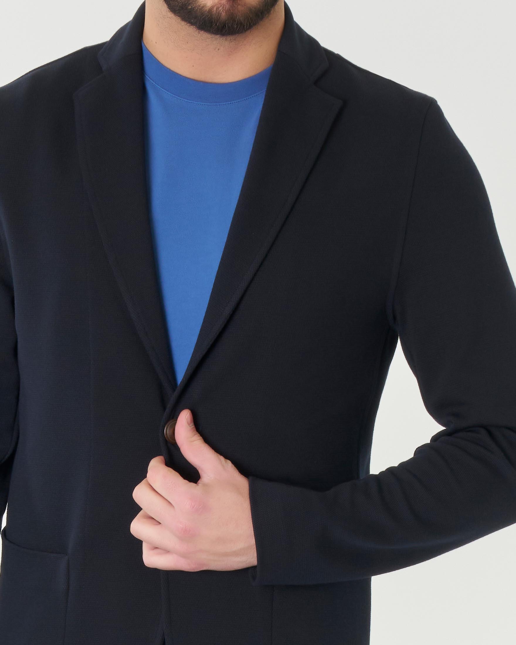 Giacca maglia blu in micro piquè di viscosa stretch image