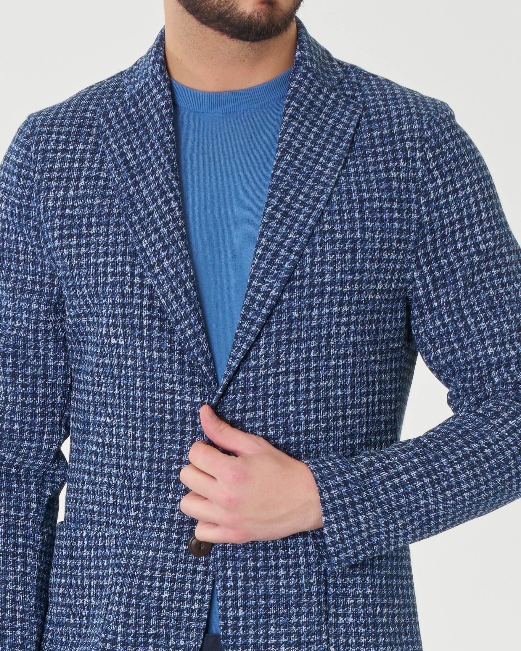 Giacca maglia pied de poule blu indaco in misto cotone image