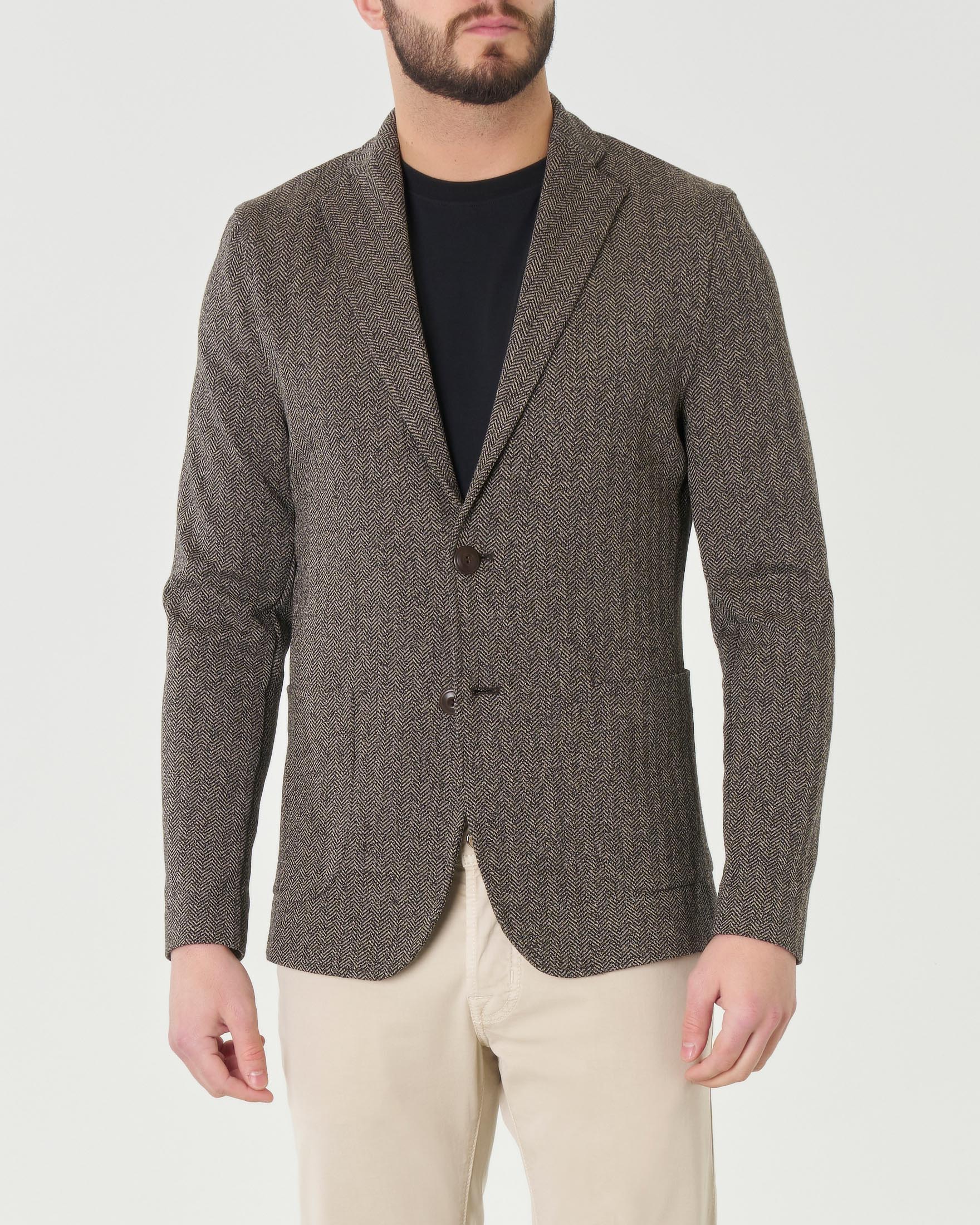 Giacca maglia in fantasia spinata noce e nera di misto viscosa e cotone