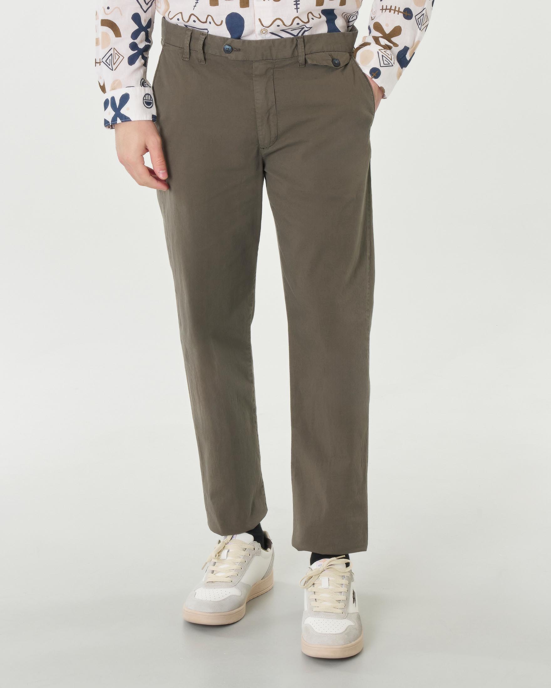 Pantalone chino fango in misto lino e cotone stretch