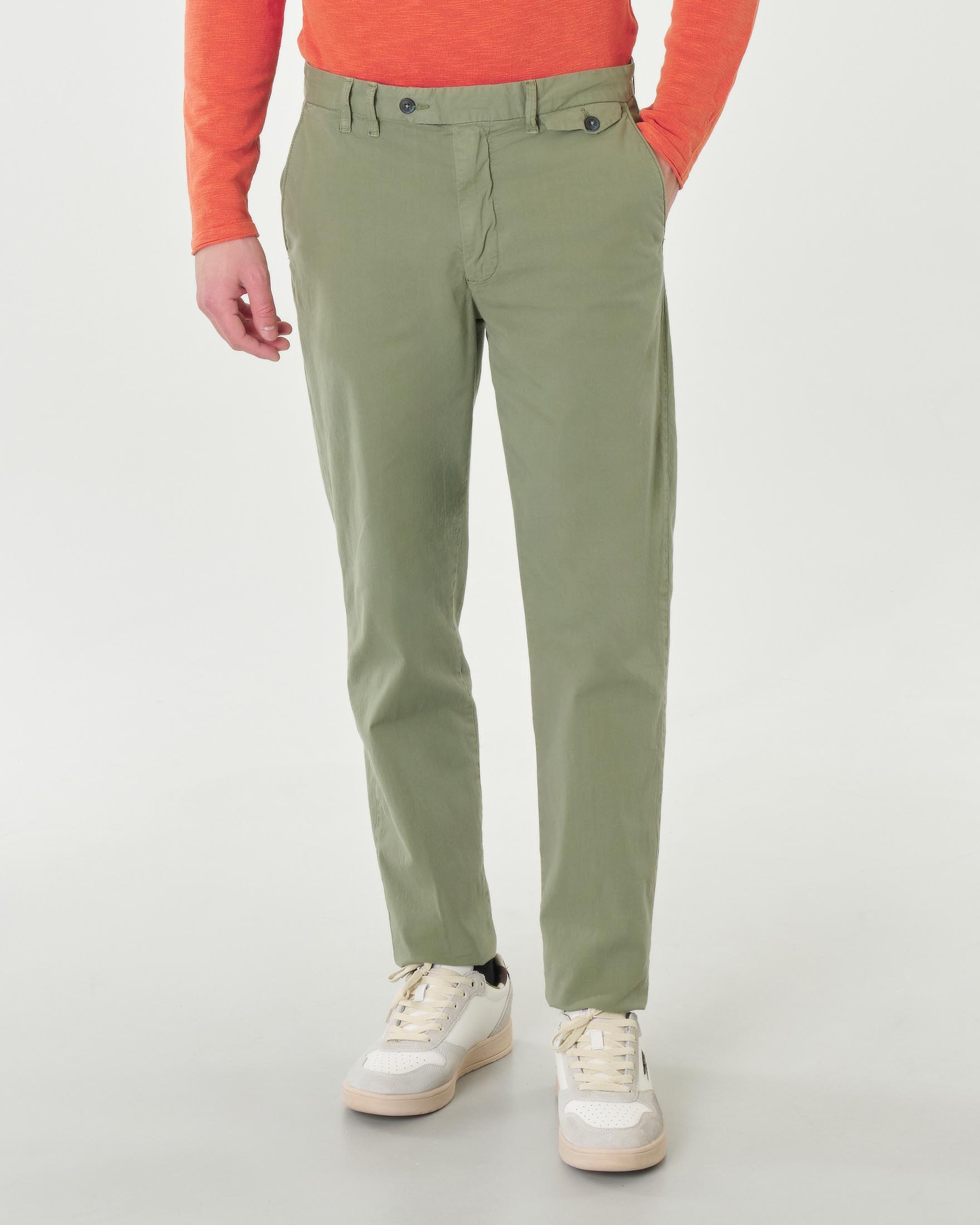 Pantaloni Chino Lino Uomo Pantalone Chino Verde Salvia In Misto