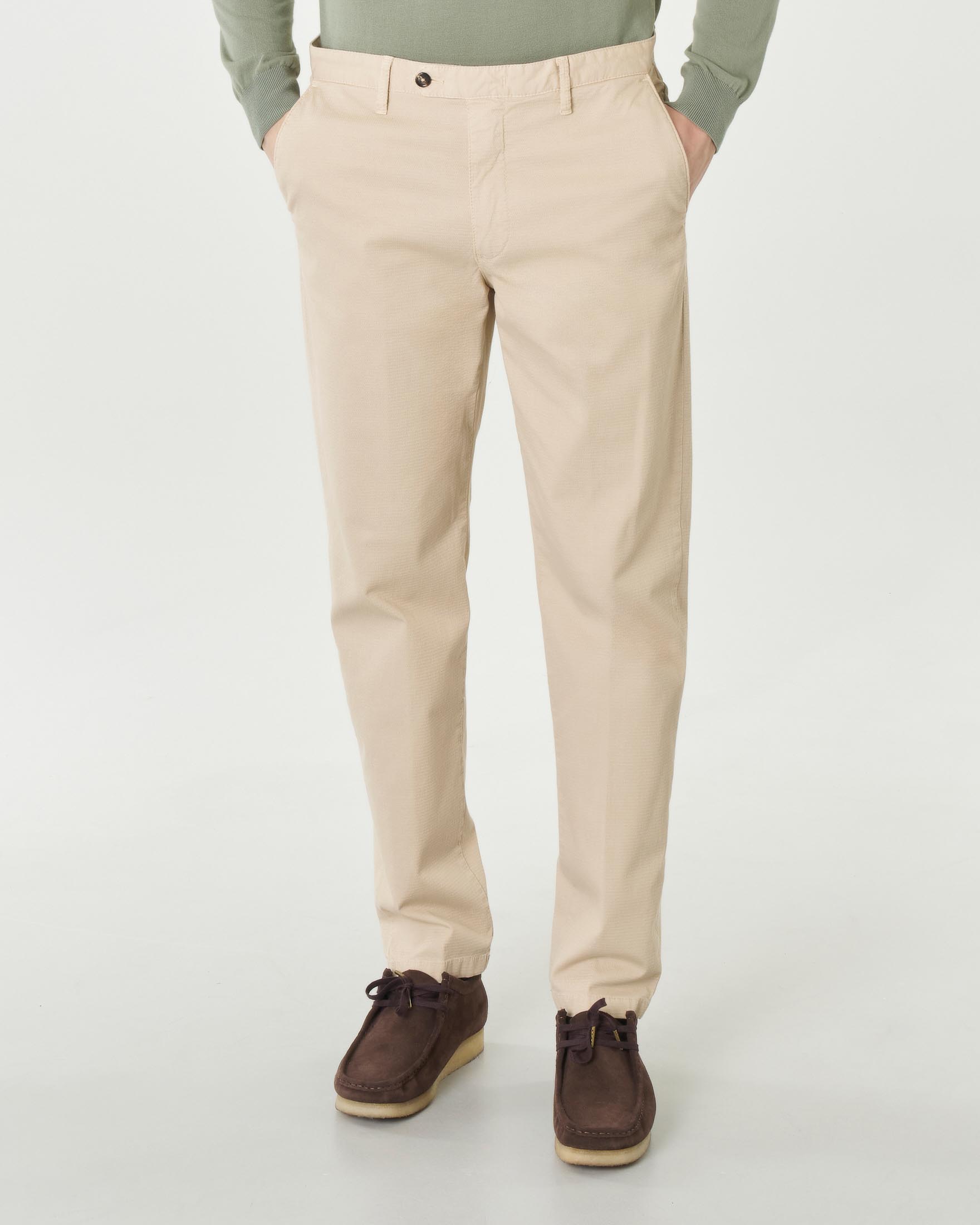 Pantalone chino beige in cotone stretch micro armatura