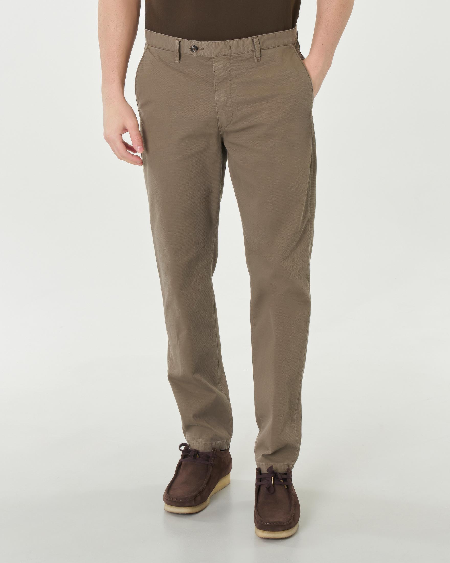 Pantalone chino fango in cotone stretch micro armatura