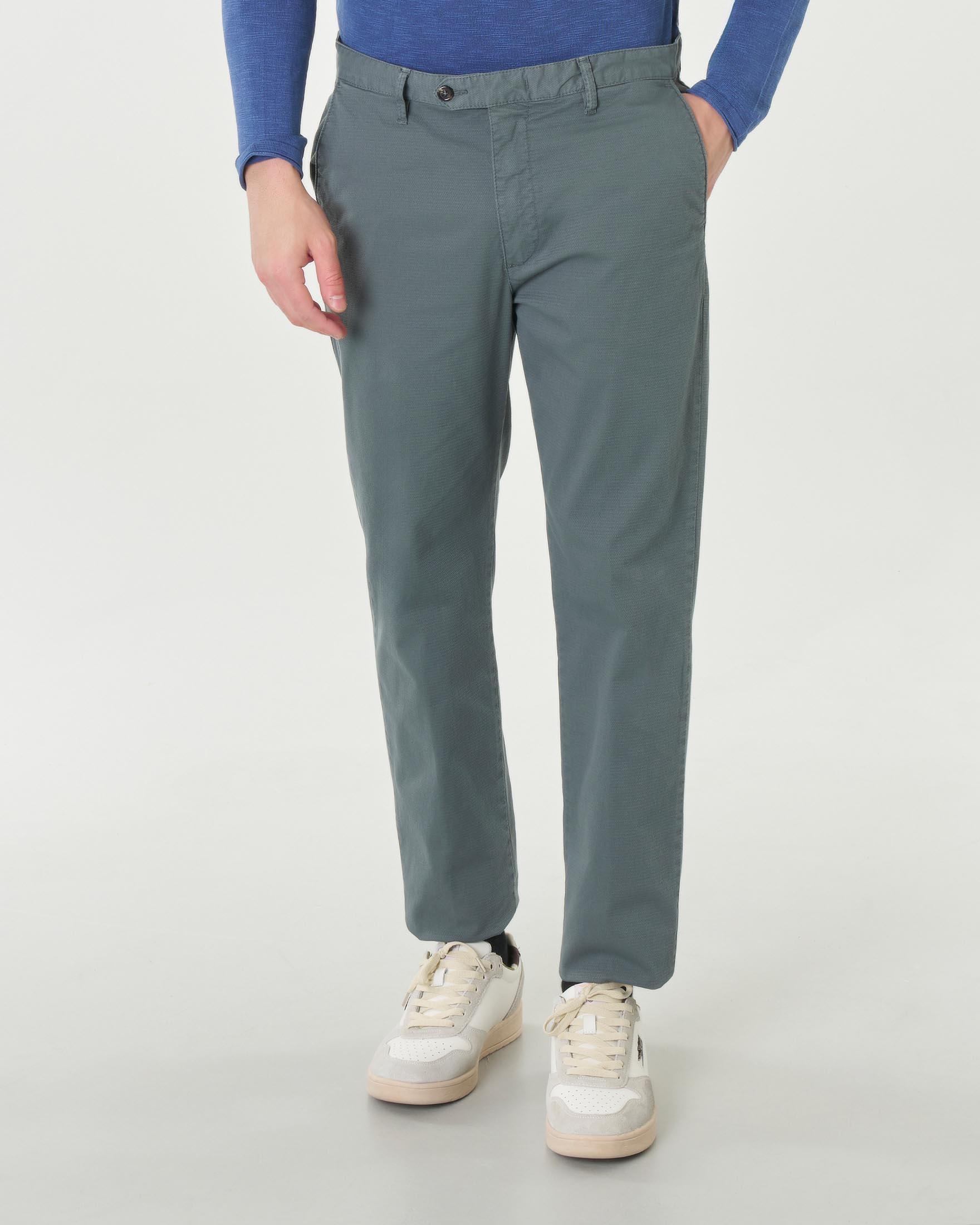 Pantalone chino grigio in cotone stretch micro armatura