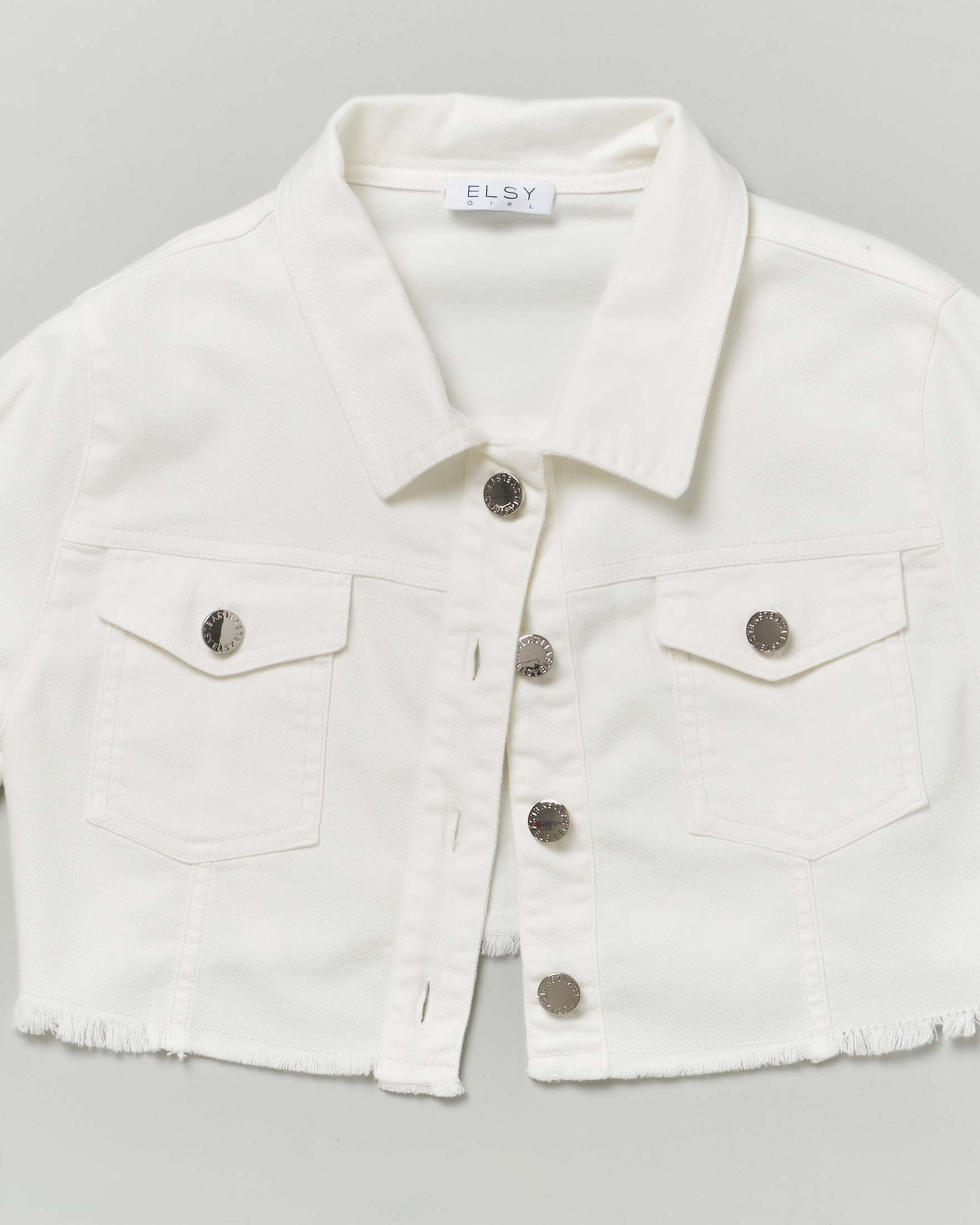 Giubbino cropped in denim bianco di cotone stretch  image