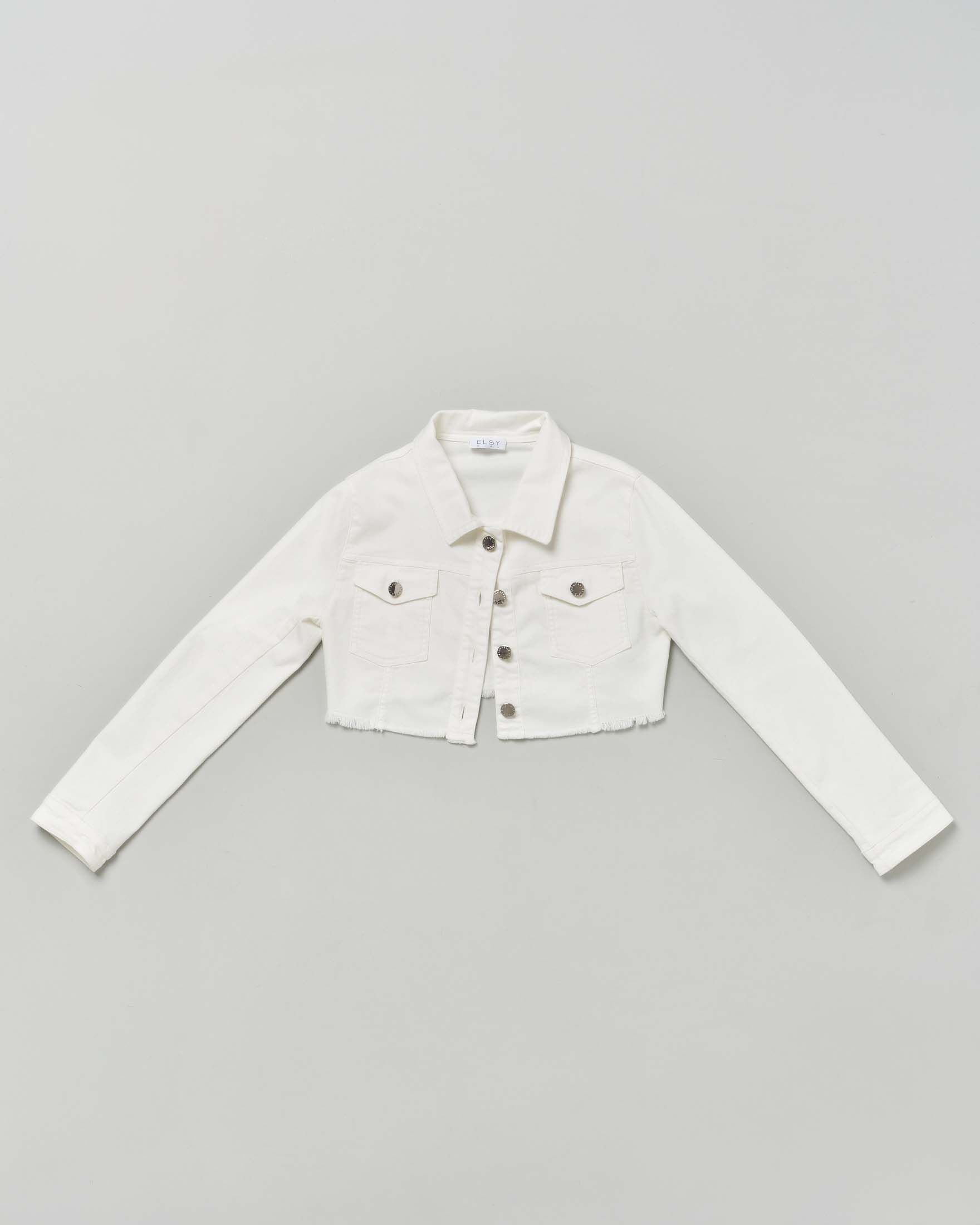 Giubbino cropped Elsy in denim bianco di cotone stretch