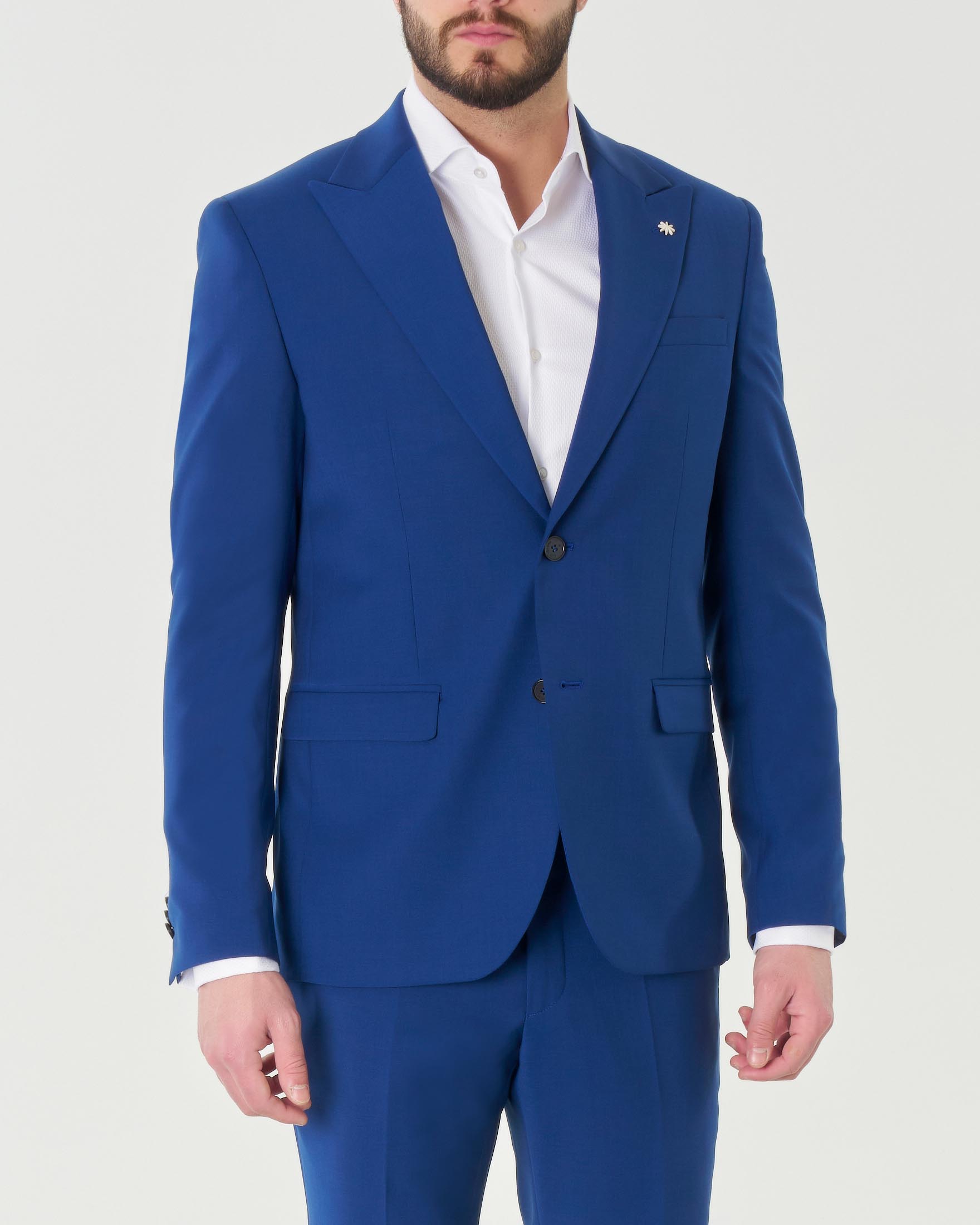 Abito blu royal in tela di lana stretch con rever a lancia image