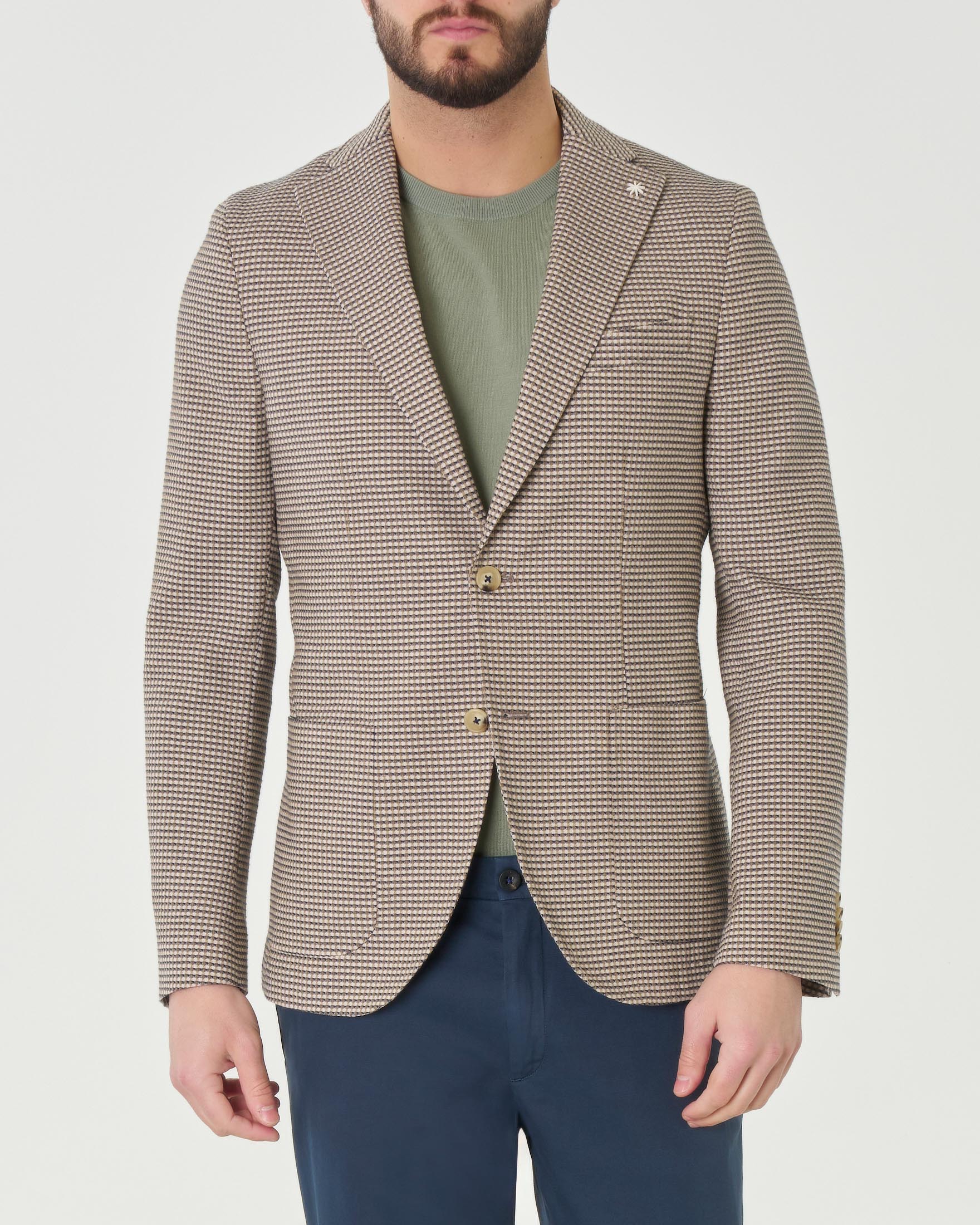 Blazer color noce punto wafer in misto cotone