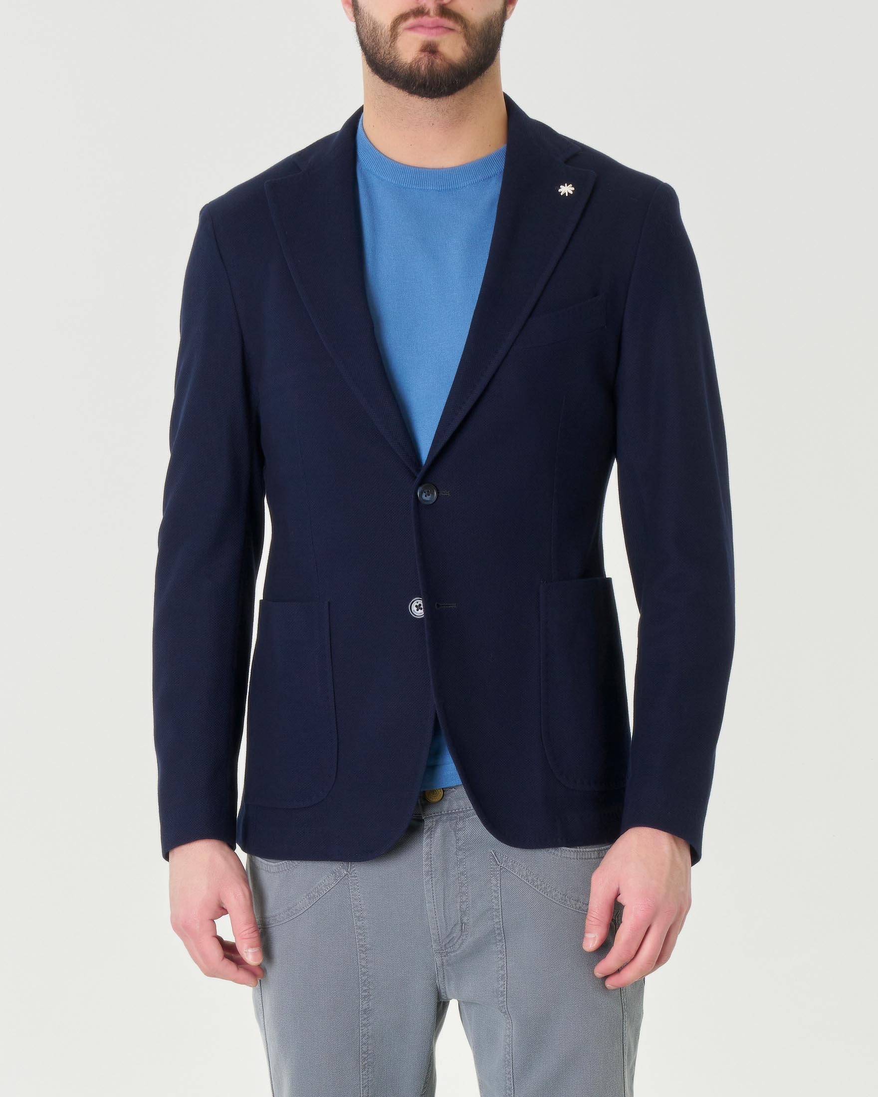 Blazer blu in puro micro piquè di cotone