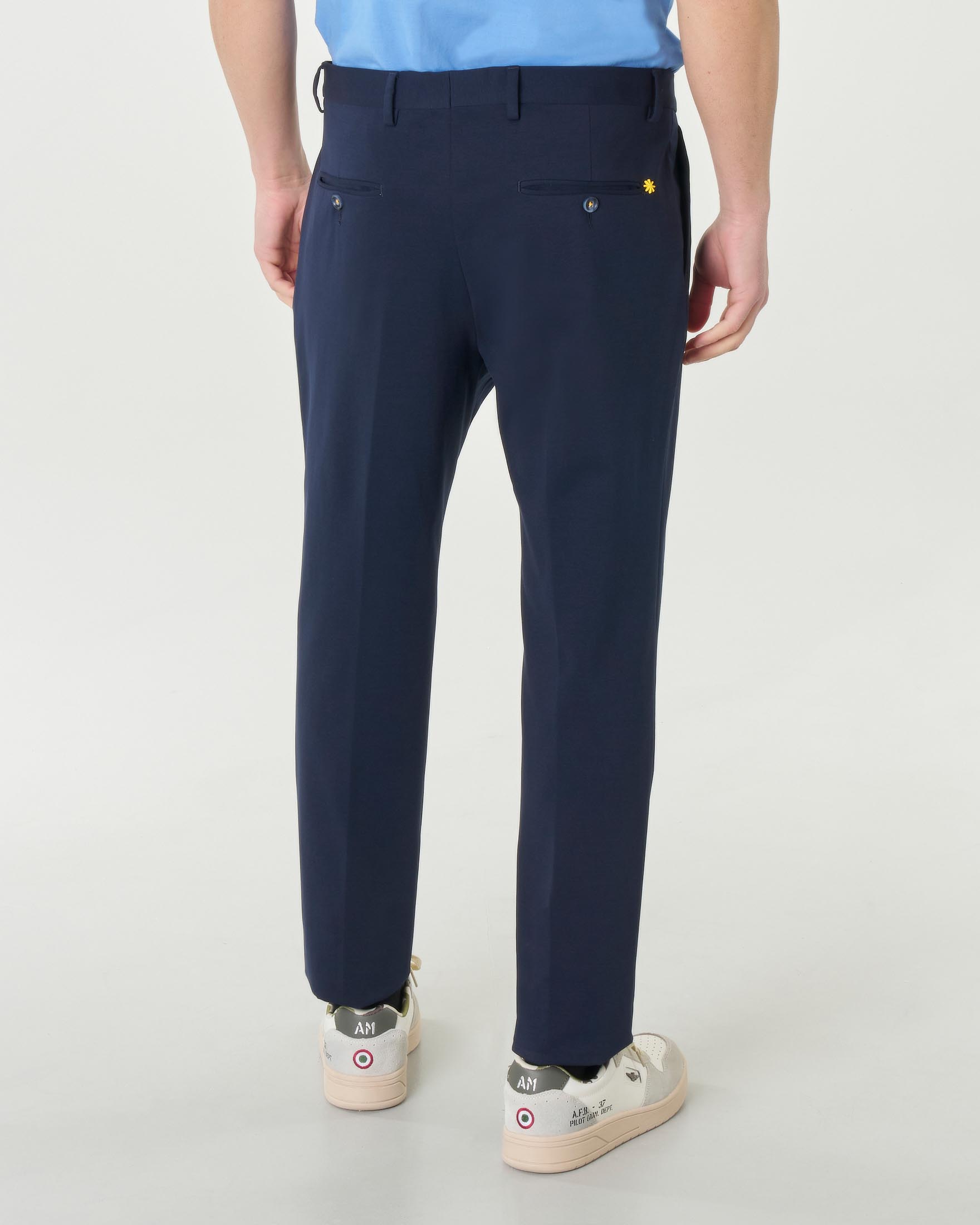 Pantalone blu in jersey di cotone stretch con pinces Pellizzari