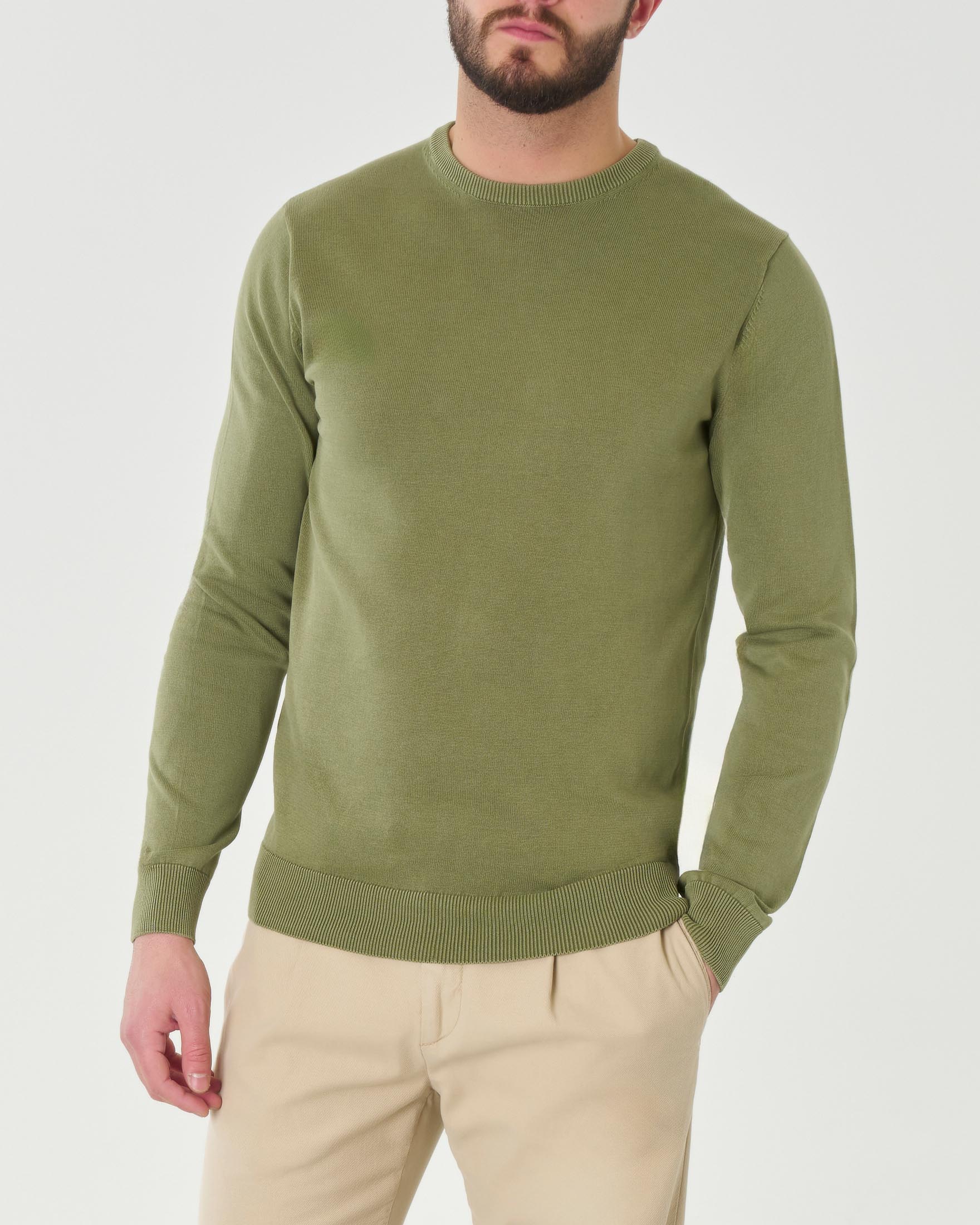 Maglia girocollo verde militare in puro cotone
