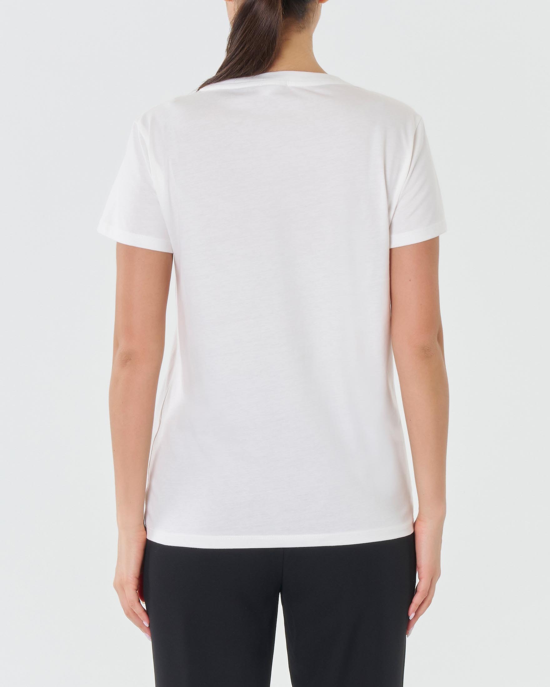 Disclaimer T-shirt crop donna con logo strass bianco